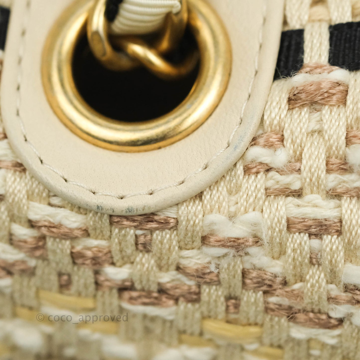 Chanel M/L Medium Flap Beige Tweed Chain Braid Aged Gold Hardware 19P