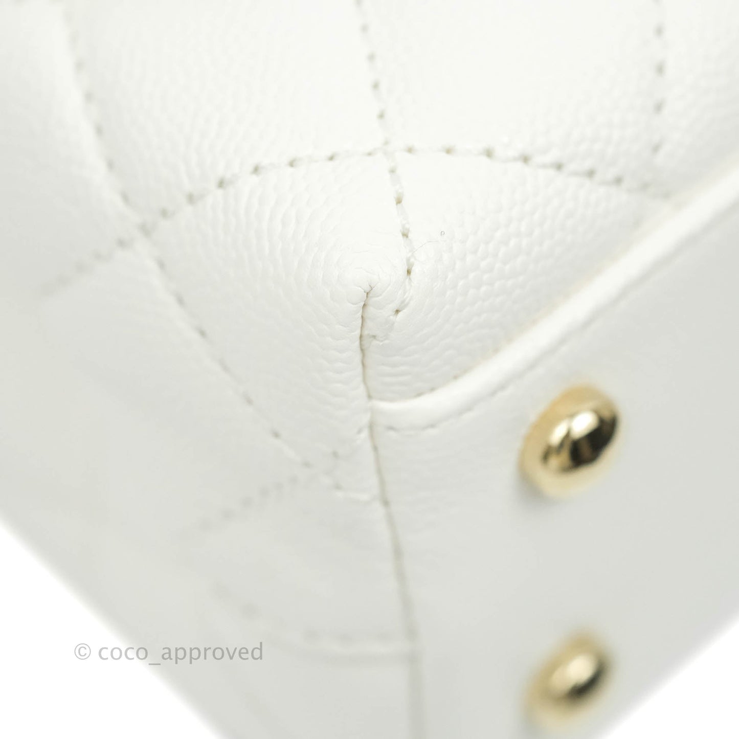 Chanel Mini (Small) Coco Handle Quilted White Caviar Gold Hardware