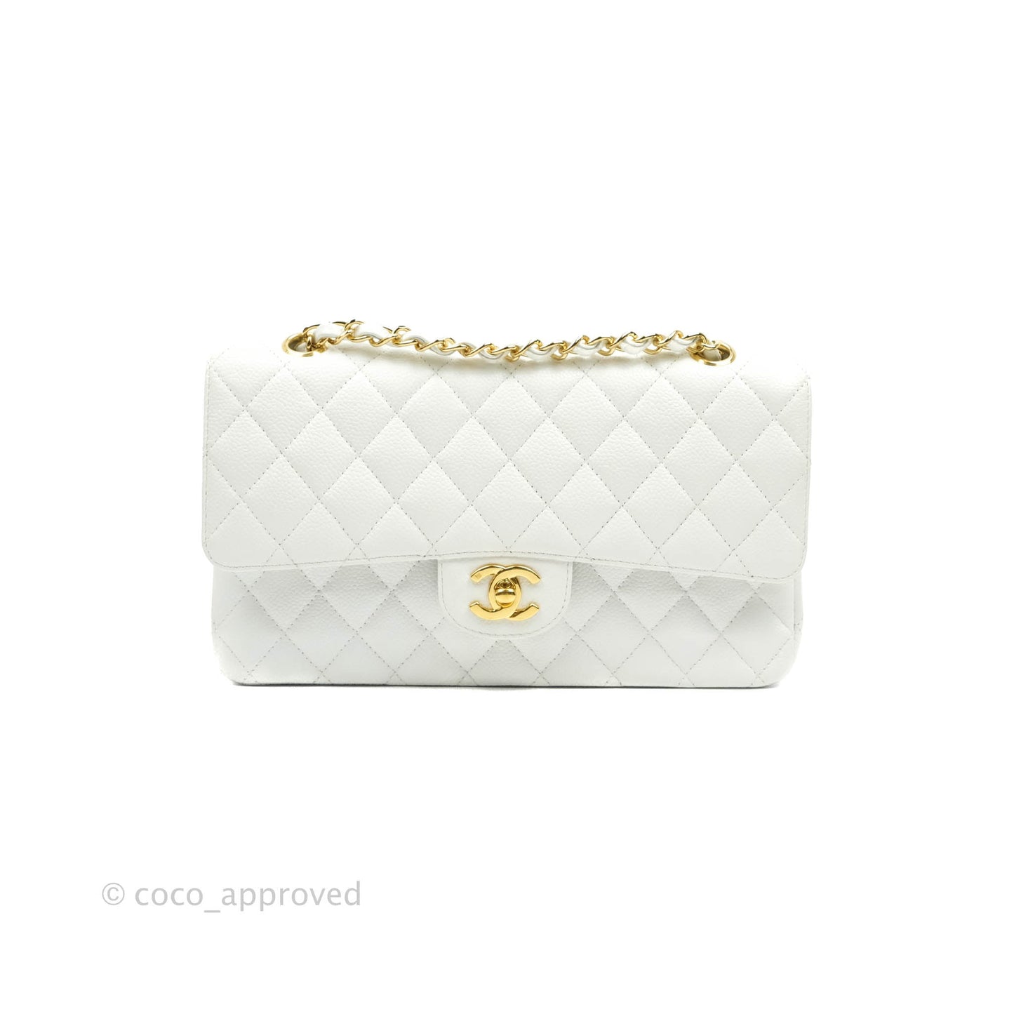 Chanel Quilted M/L Medium Double Flap White Caviar Gold Hardware