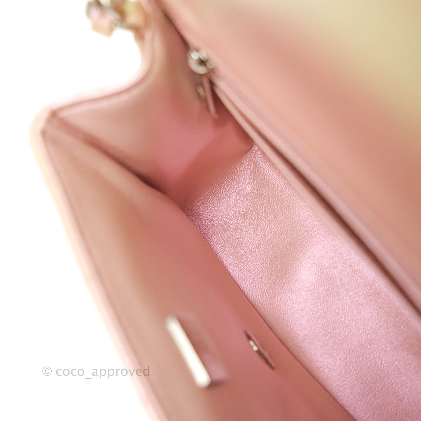 Chanel Mini Square Quilted Iridescent Pink Silver Hardware