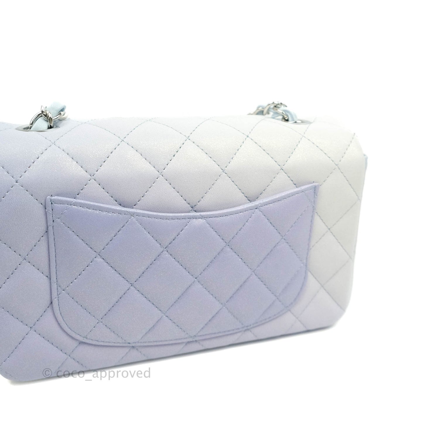 Chanel Quilted Mini Rectangular Flap Iridescent Blue Silver Hardware
