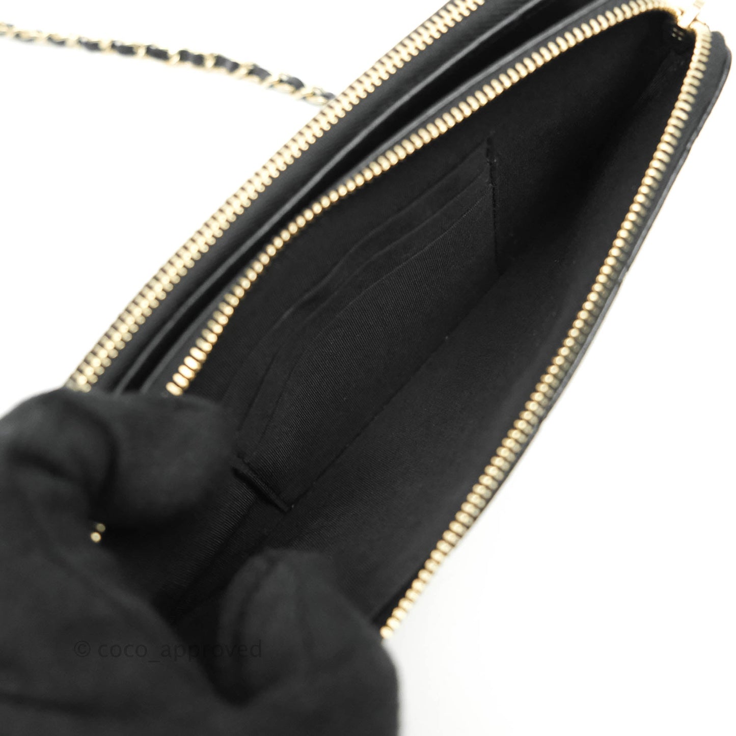 Chanel Pearl Charm Clutch With Chain Black Shiny Calfskin Gold Hardware