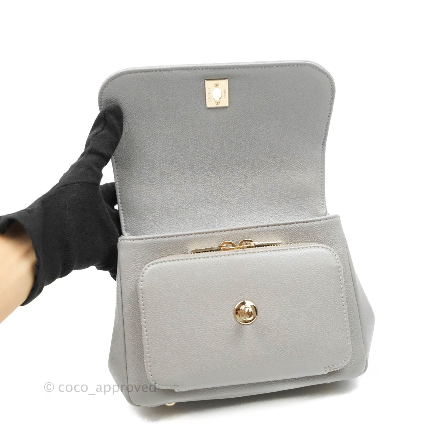 Chanel Quilted Small Business Affinity Flap Grey Caviar Gold Hardware