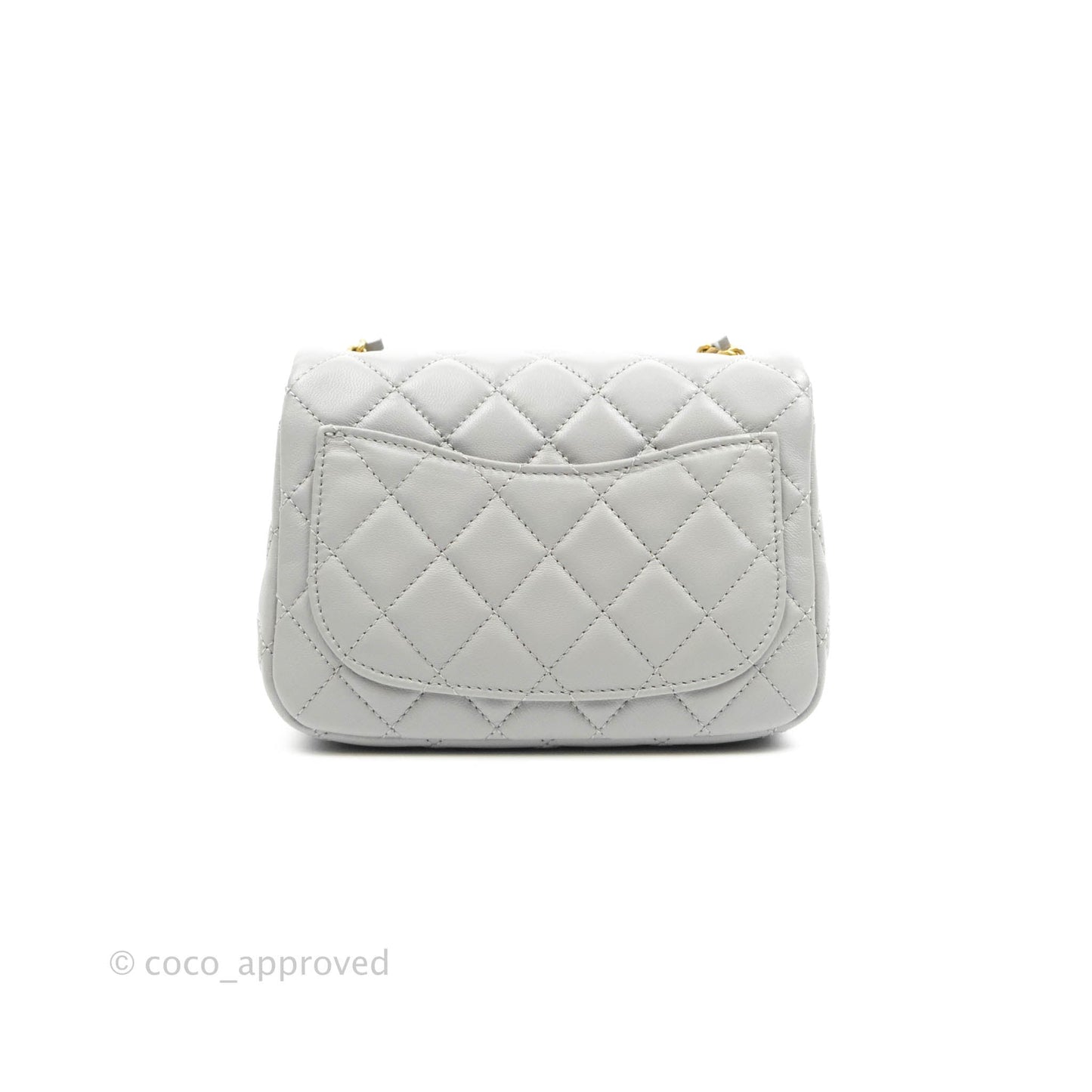 Chanel Pearl Crush Mini Square Quilted Grey Lambskin Aged Gold Hardware