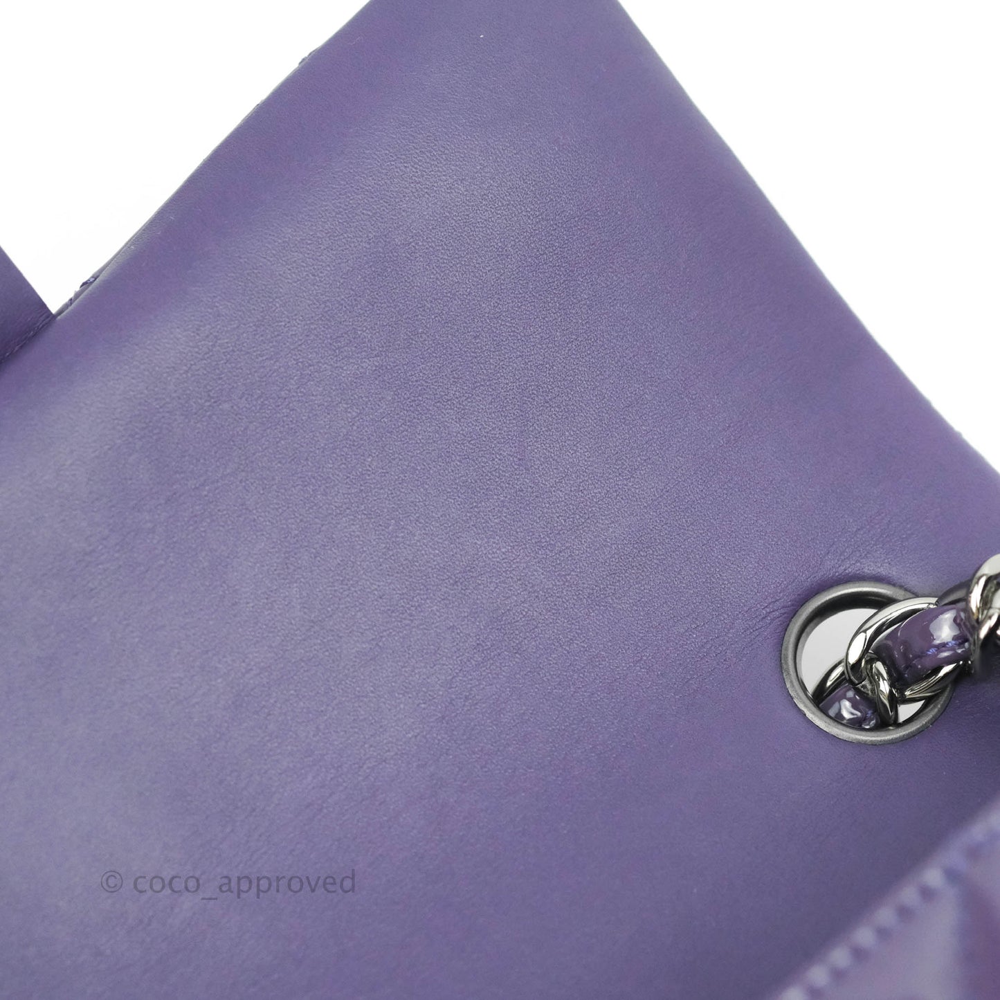 Chanel Quilted Mini Rectangular Flap Purple Patent Gun Metal
