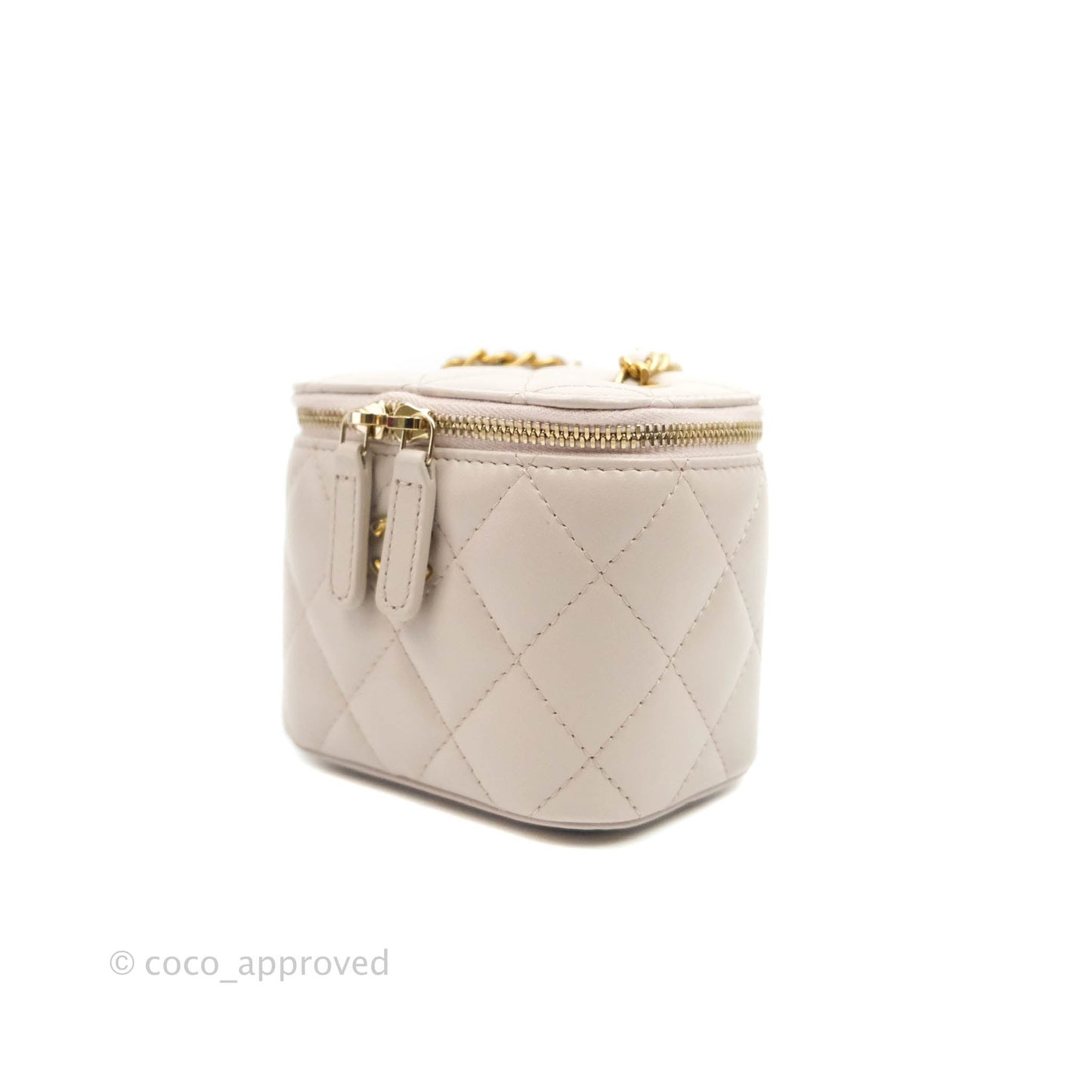 Chanel Classic Mini Pearl Crush Vanity With Chain Lilac Pink Lambskin Aged Gold Hardware