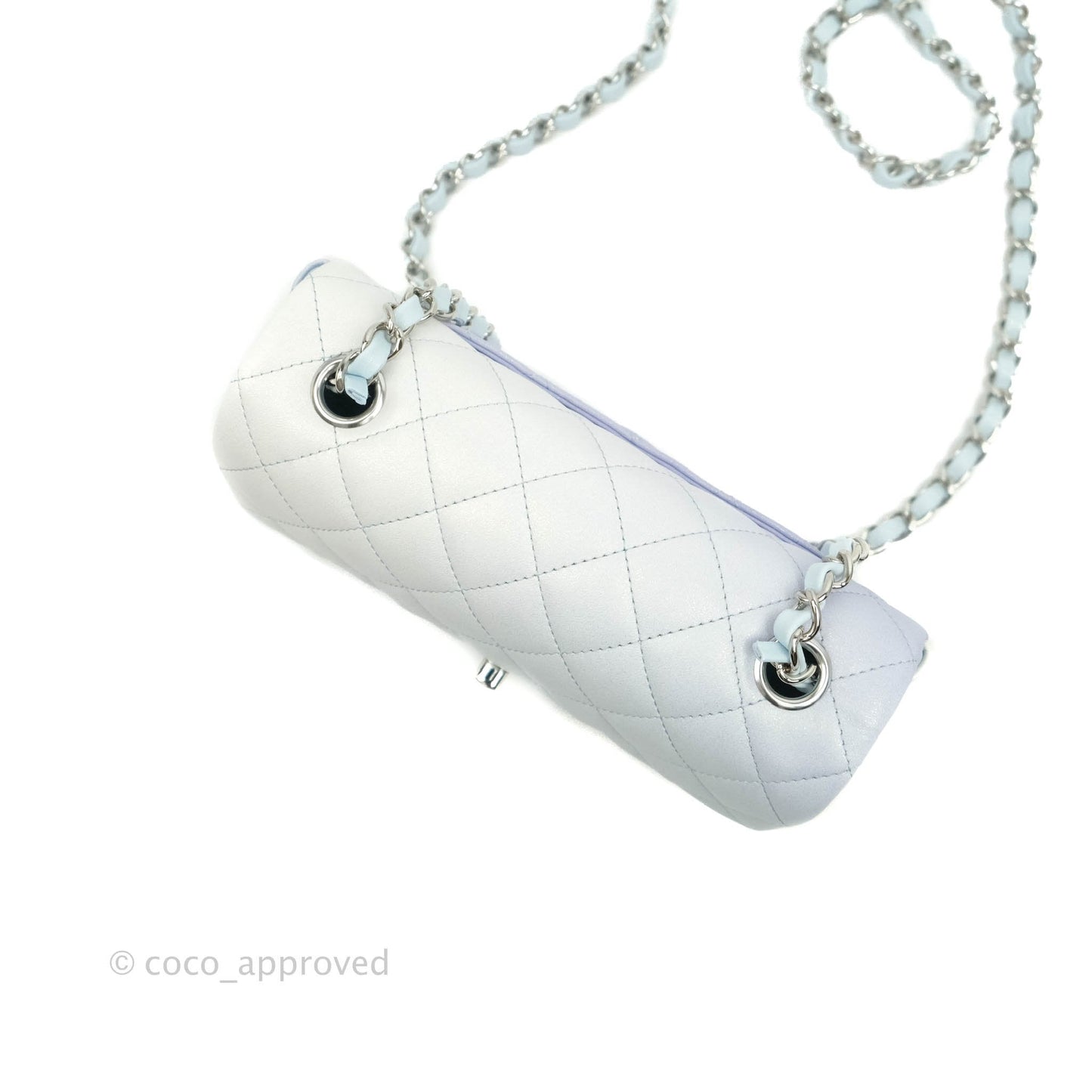 Chanel Quilted Mini Rectangular Flap Iridescent Blue Silver Hardware