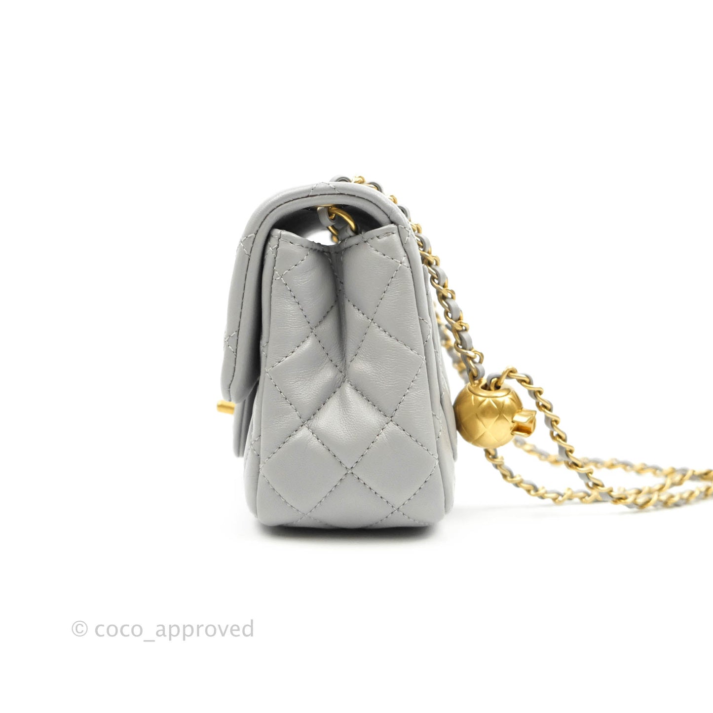 Chanel Pearl Crush Mini Square Quilted Grey Lambskin Aged Gold Hardware