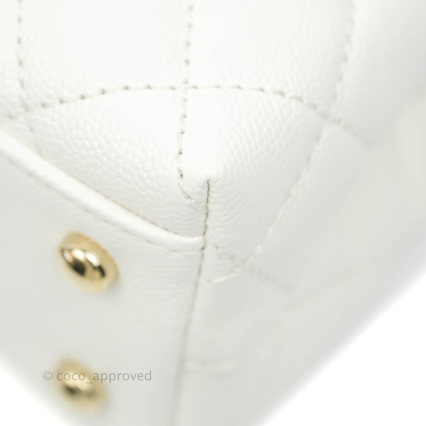 Chanel Mini (Small) Coco Handle Quilted White Caviar Gold Hardware