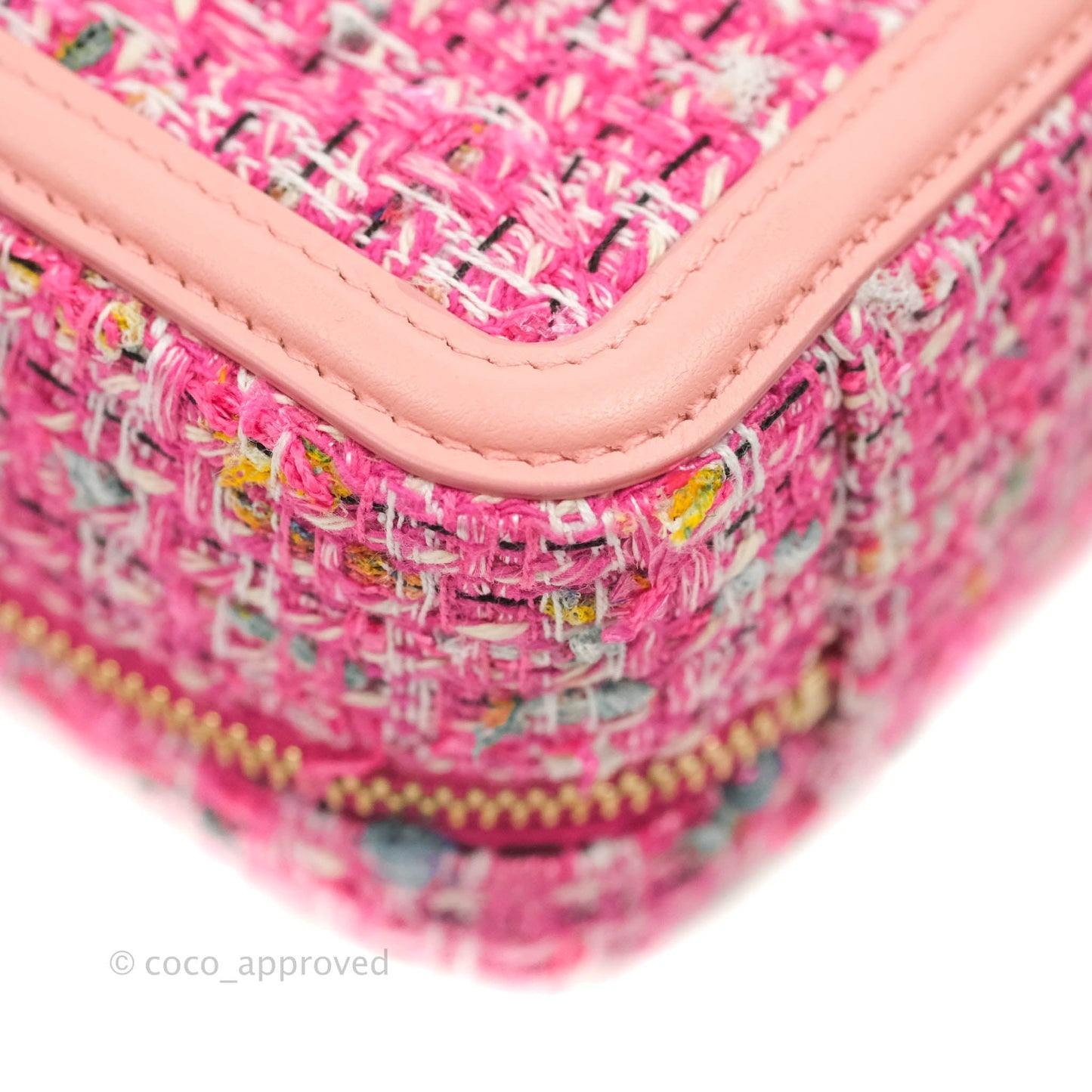 Chanel CC Filigree Vanity Clutch With Chain Pink Tweed