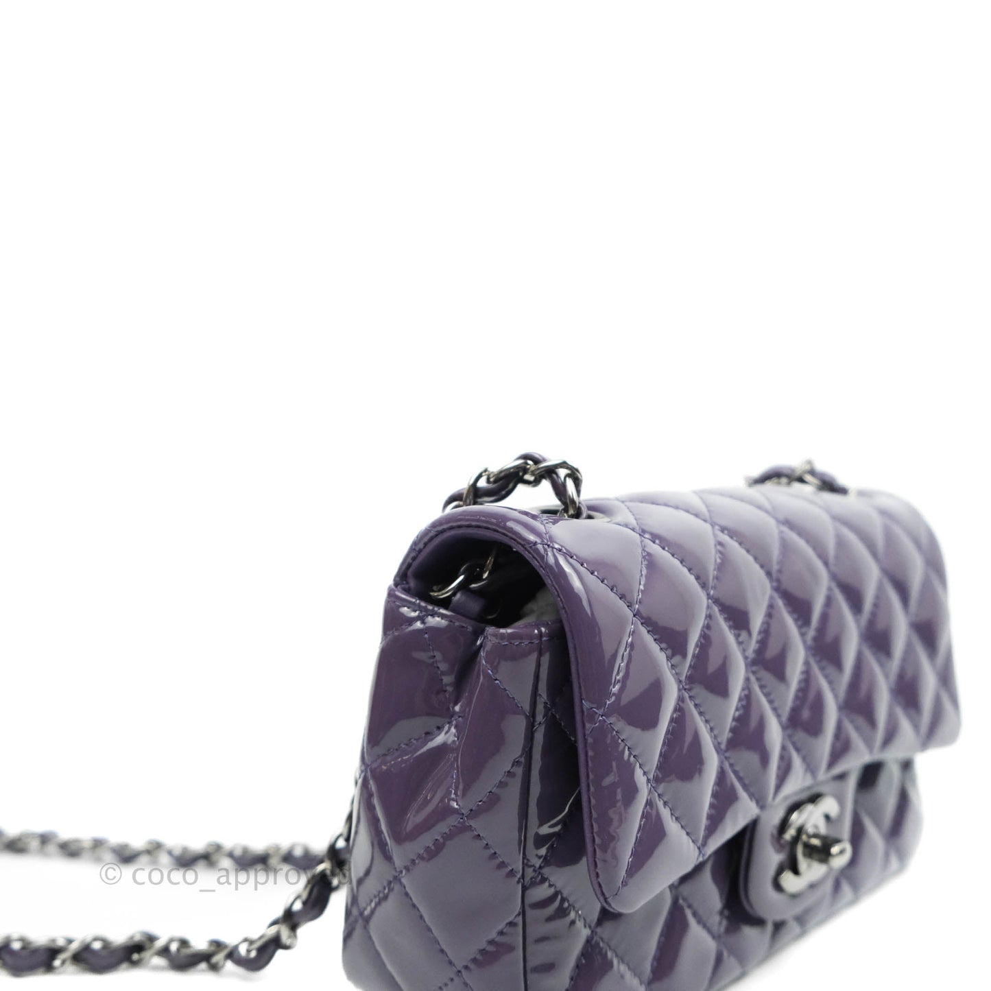 Chanel Quilted Mini Rectangular Flap Purple Patent Gun Metal