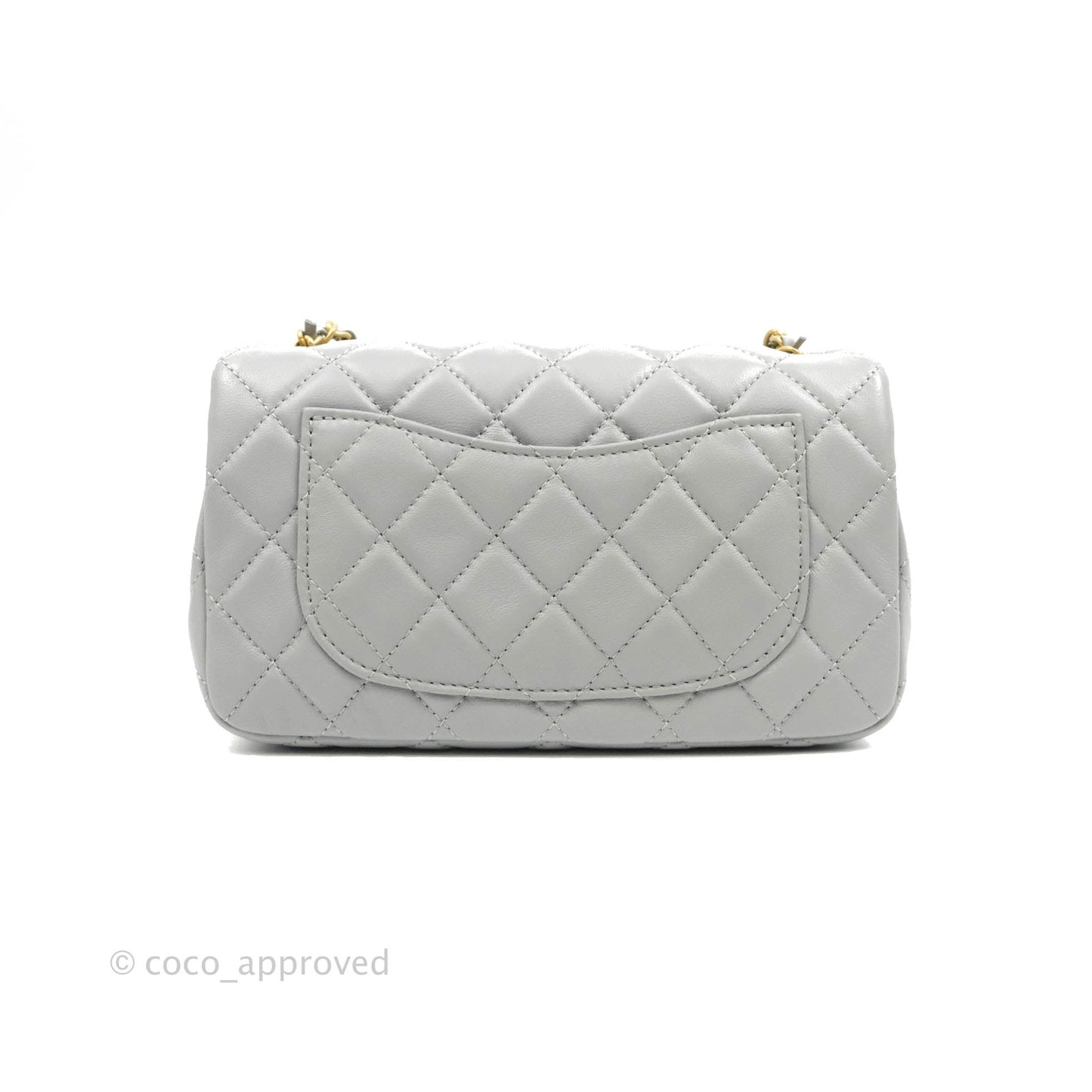 Chanel Mini Rectangular Pearl Crush Quilted Grey Lambskin Aged Gold Hardware