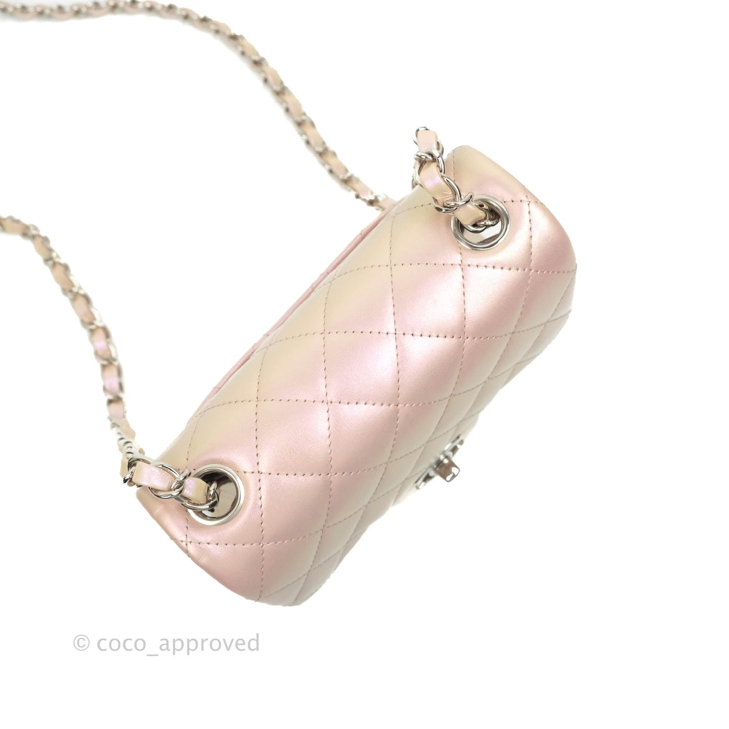 Chanel Mini Square Quilted Iridescent Pink Silver Hardware
