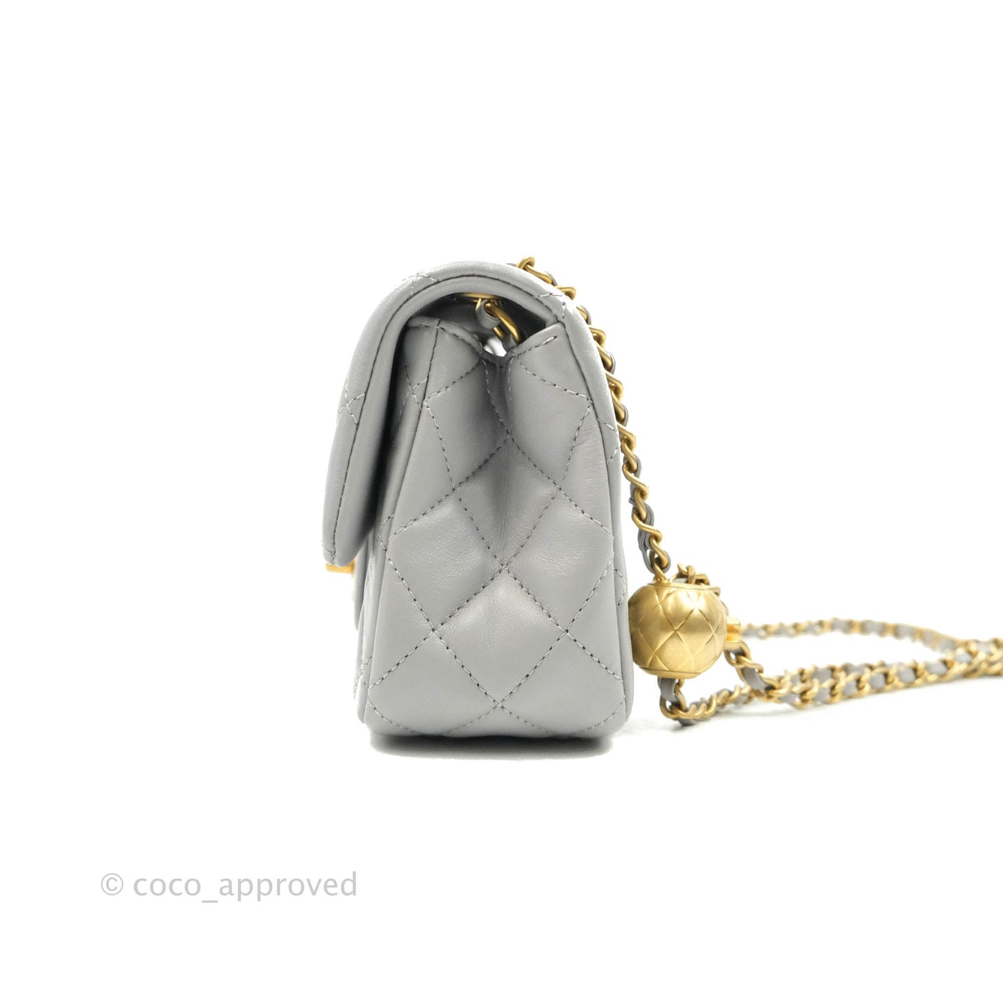 Chanel Mini Rectangular Pearl Crush Quilted Grey Lambskin Aged Gold Hardware