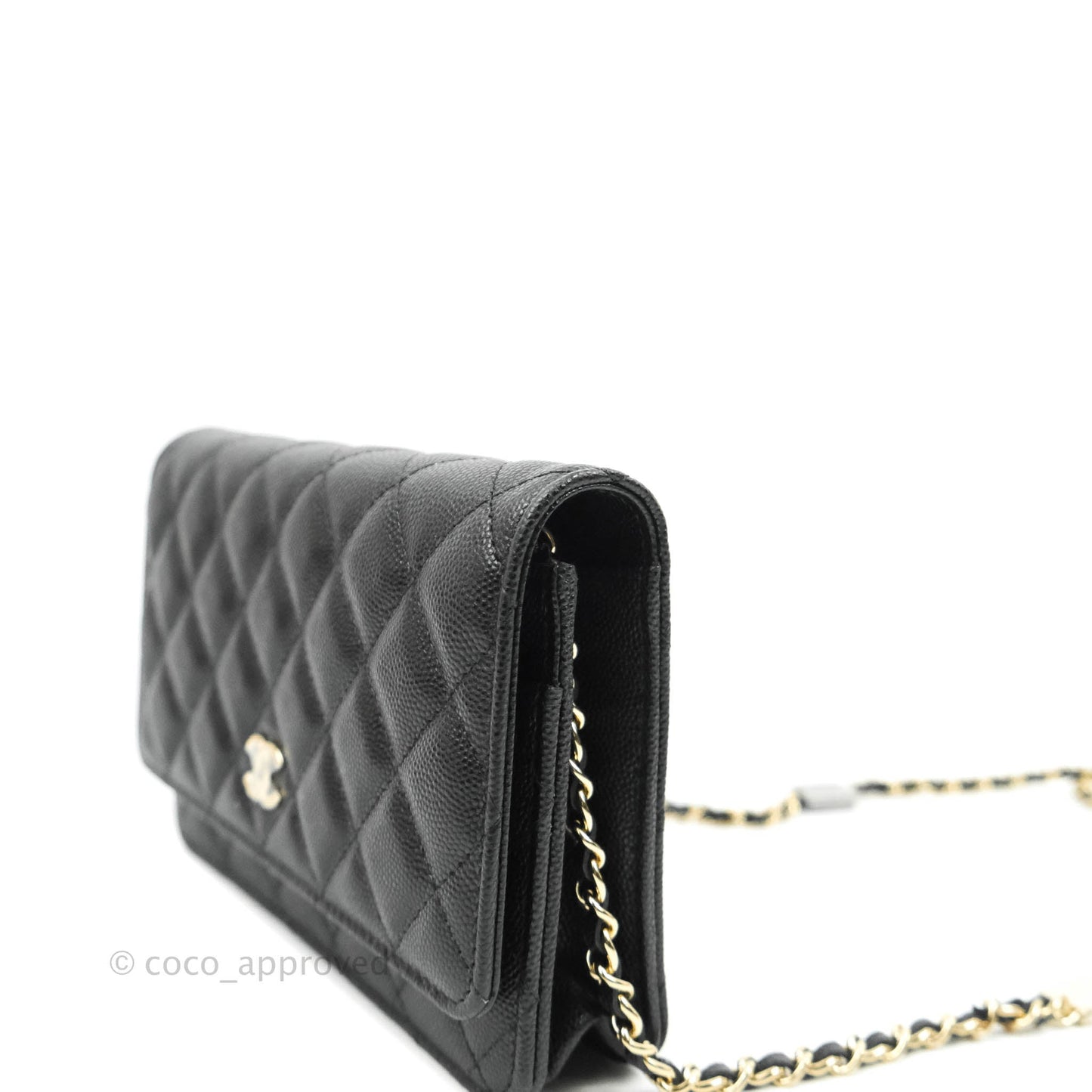Chanel Quilted WOC Black Caviar Gold Hardware With Charms