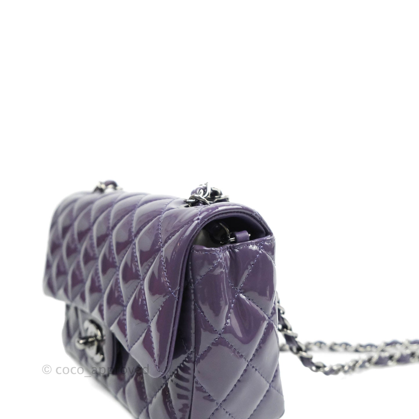 Chanel Quilted Mini Rectangular Flap Purple Patent Gun Metal