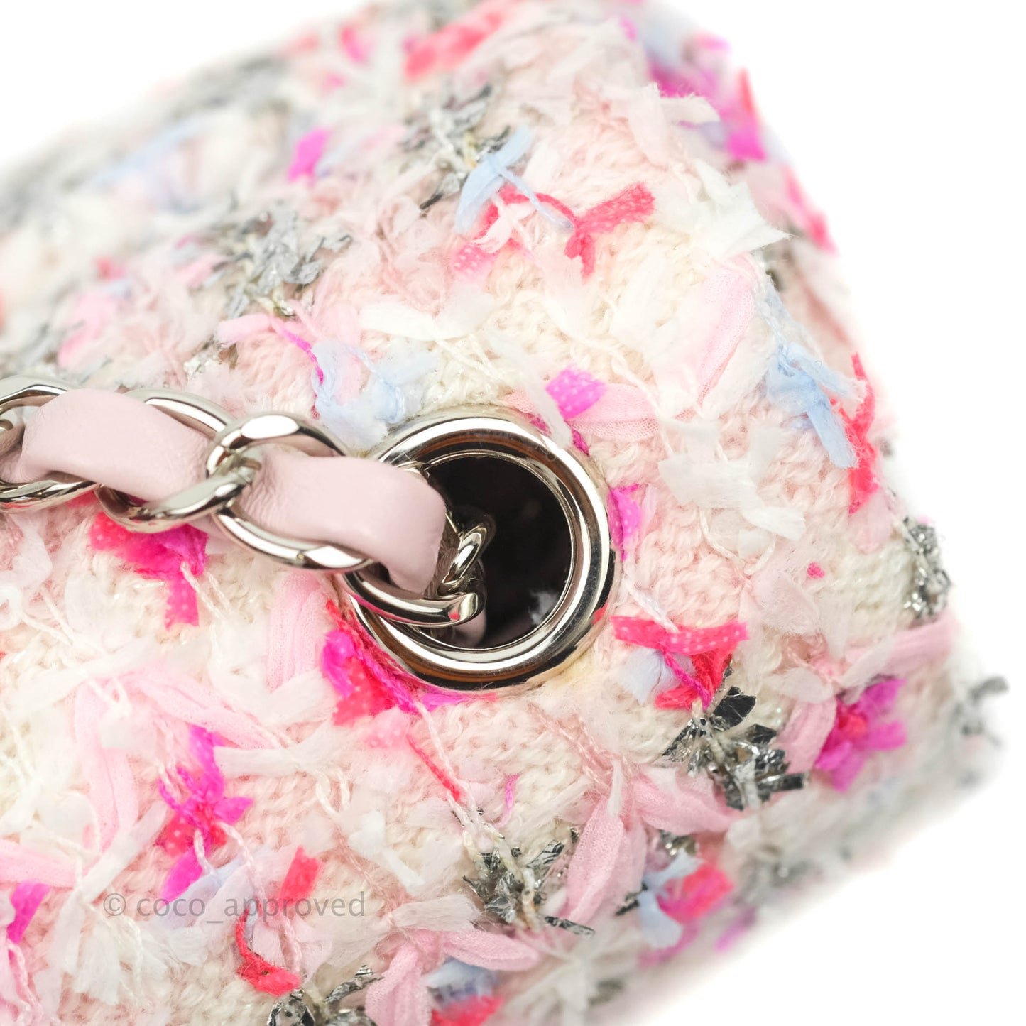 Chanel Mini Rectangular Pink Glitter Tweed Flap Silver Hardware 18S