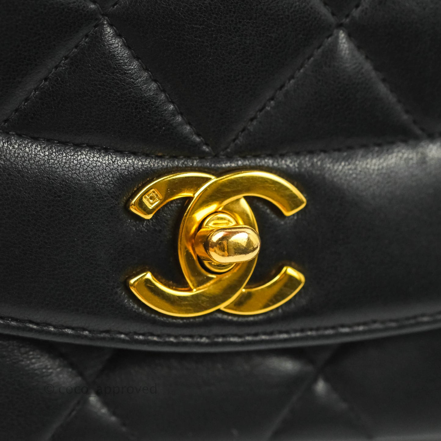 Chanel Vintage Small Quilted Classic Diana Flap Bag Black Lambskin 24K Gold Hardware
