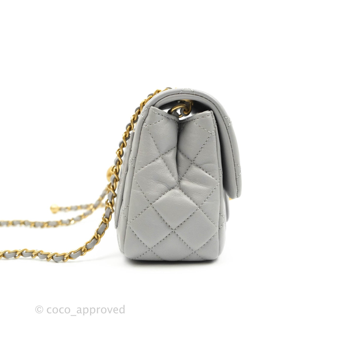 Chanel Pearl Crush Mini Square Quilted Grey Lambskin Aged Gold Hardware