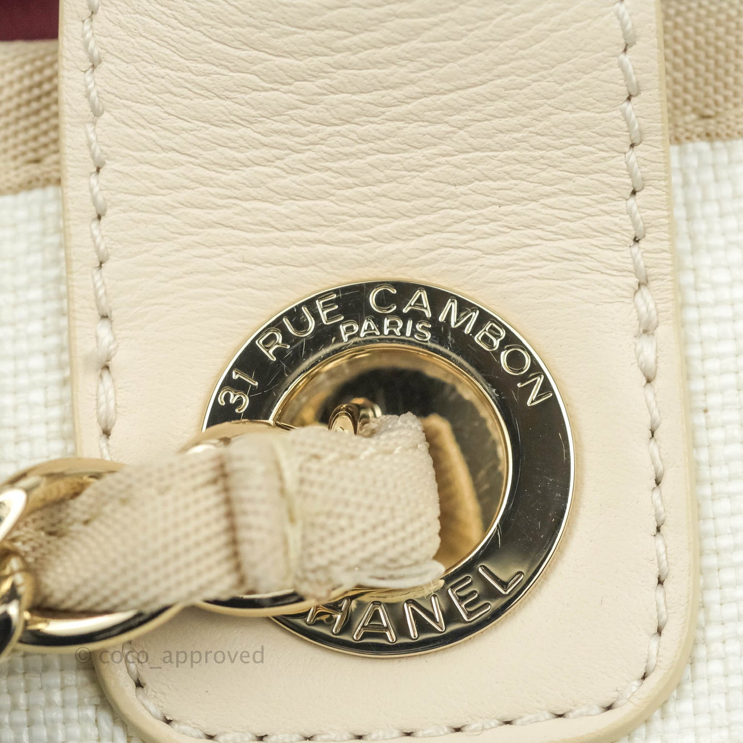Chanel Large Deauville Light Beige Stripe Canvas Gold Hardware