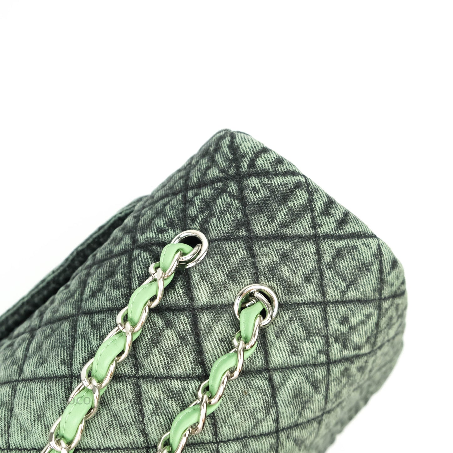 Chanel Small XXL Denimpression Flap Bag Aged Green Denim Silver Hardware