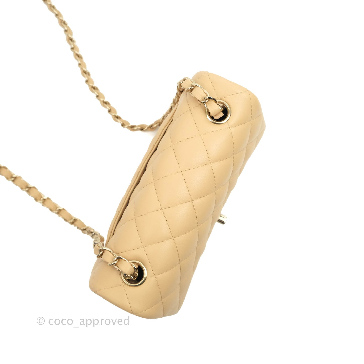 Chanel Classic Mini Rectangular Flap Beige Lambskin Gold Hardware 22C