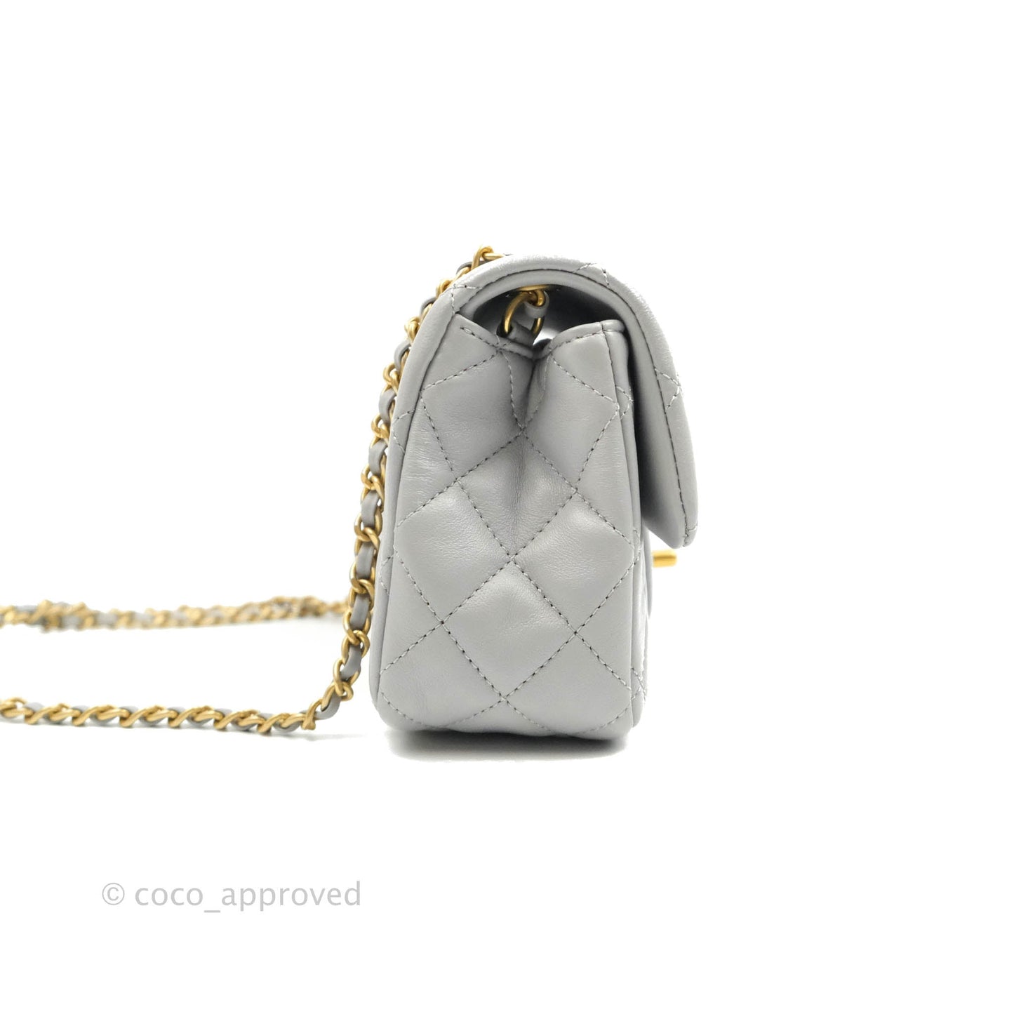 Chanel Mini Rectangular Pearl Crush Quilted Grey Lambskin Aged Gold Hardware