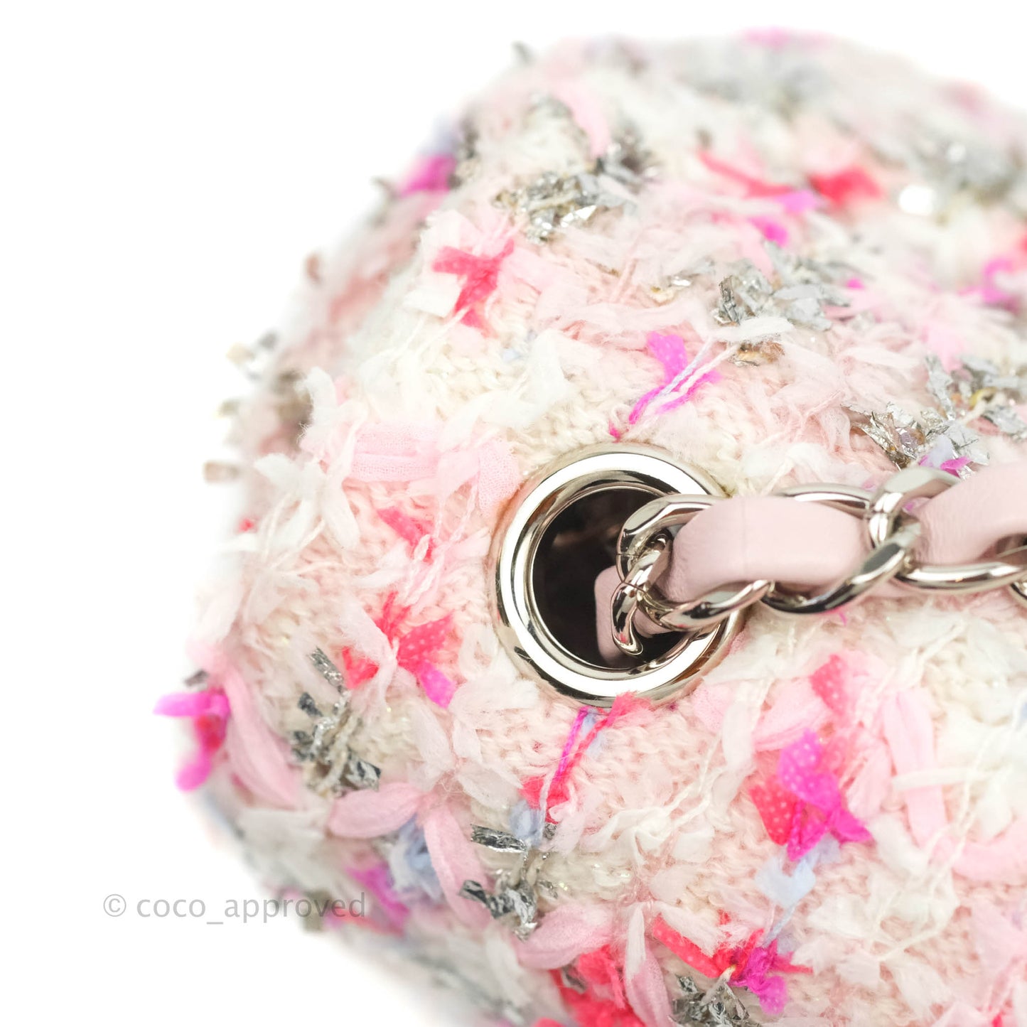 Chanel Mini Rectangular Pink Glitter Tweed Flap Silver Hardware 18S