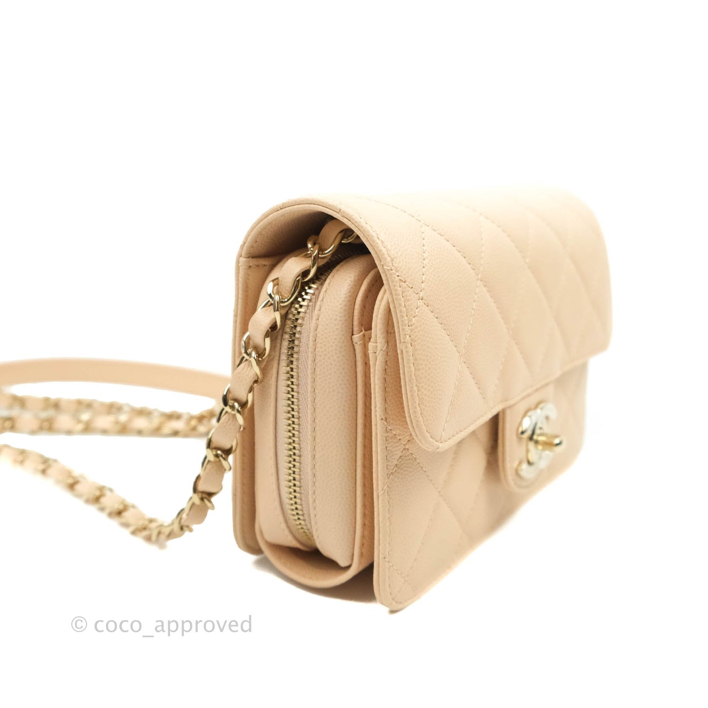 Chanel Quilted Small Like The Wallet Flap Light Beige Caviar Light Gold Hardware 22C