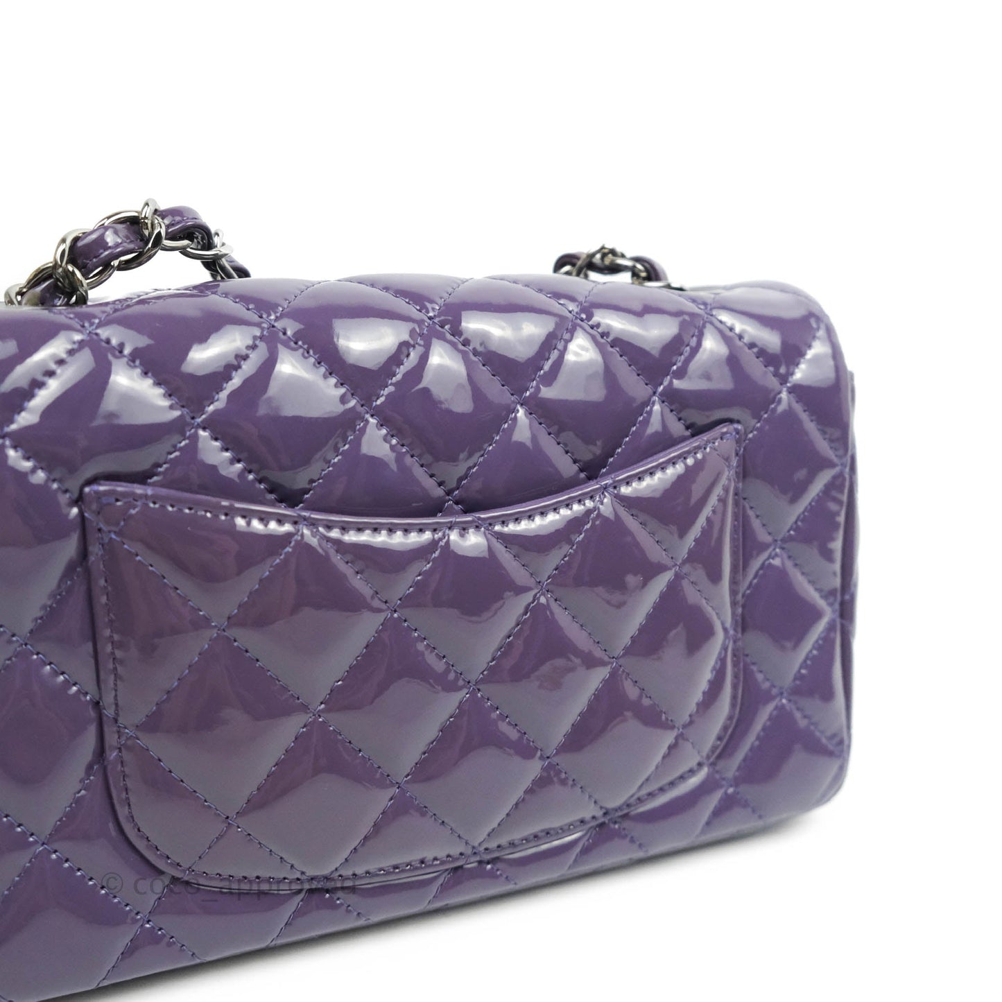 Chanel Quilted Mini Rectangular Flap Purple Patent Gun Metal