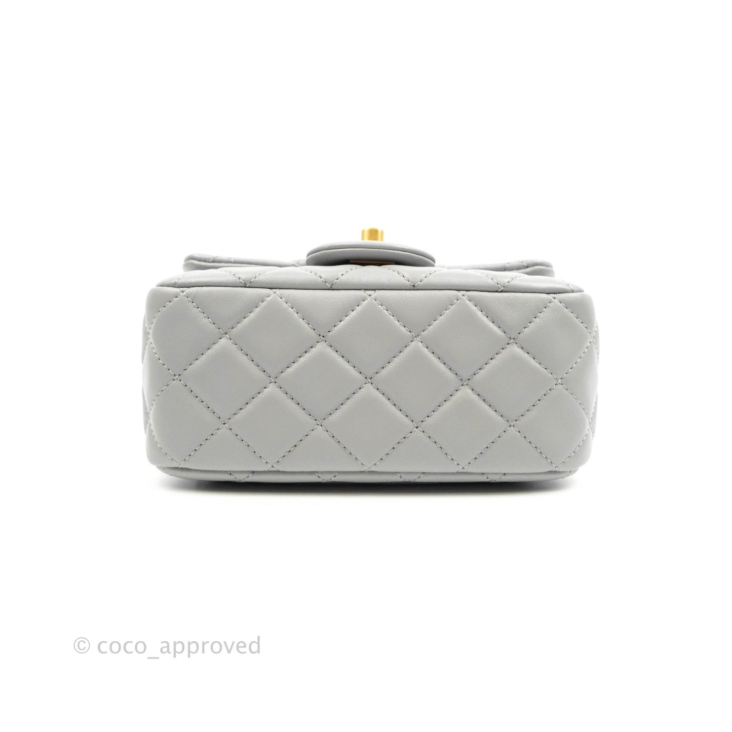 Chanel Pearl Crush Mini Square Quilted Grey Lambskin Aged Gold Hardware