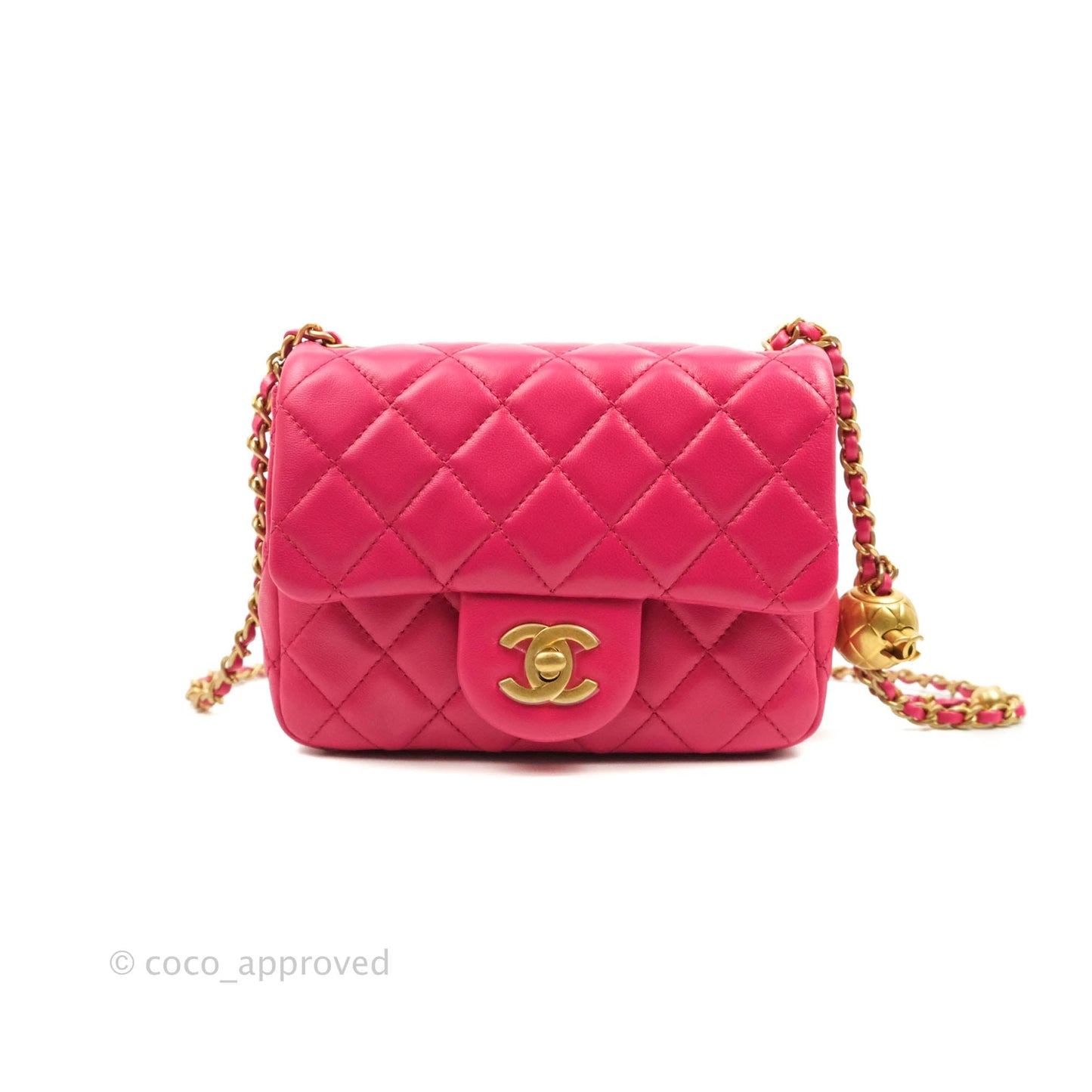Chanel Pearl Crush Mini Square Quilted Pink Lambskin Aged Gold Hardware