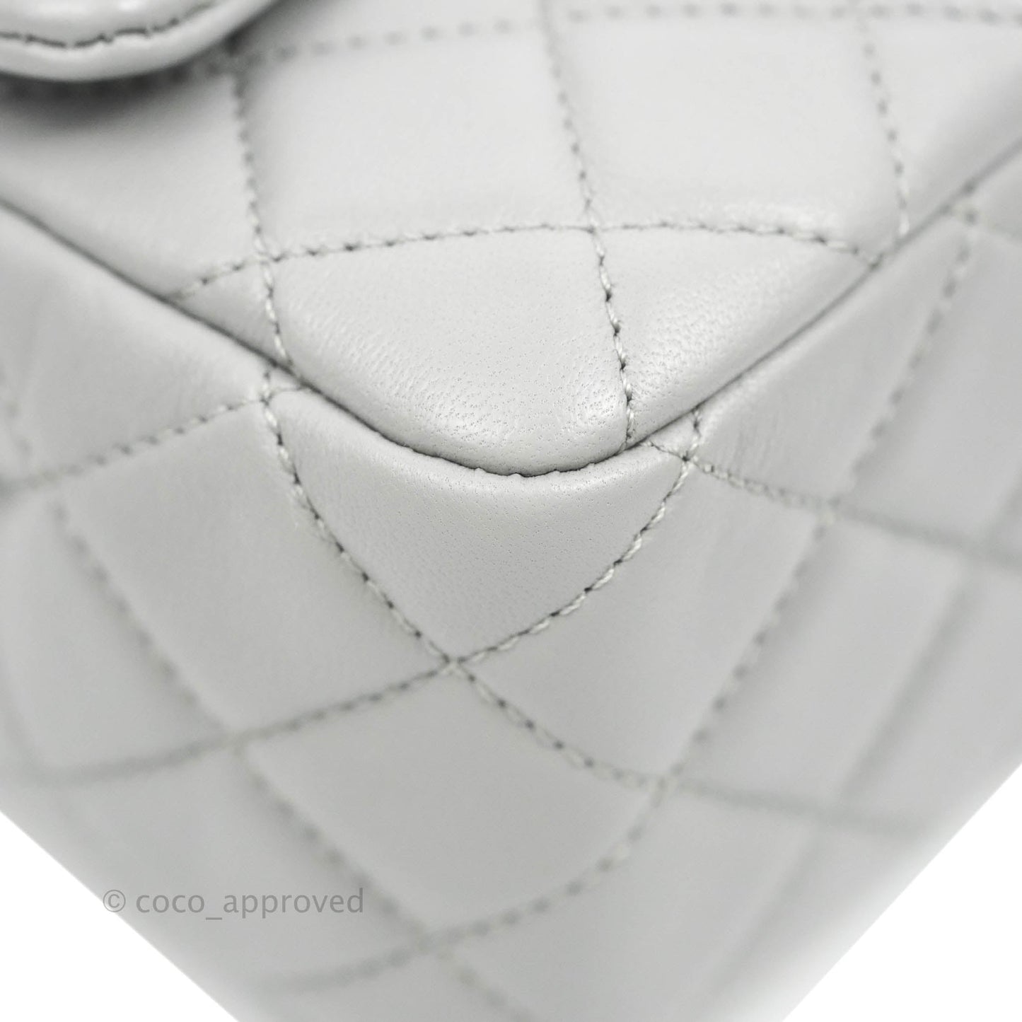 Chanel Pearl Crush Mini Square Quilted Grey Lambskin Aged Gold Hardware