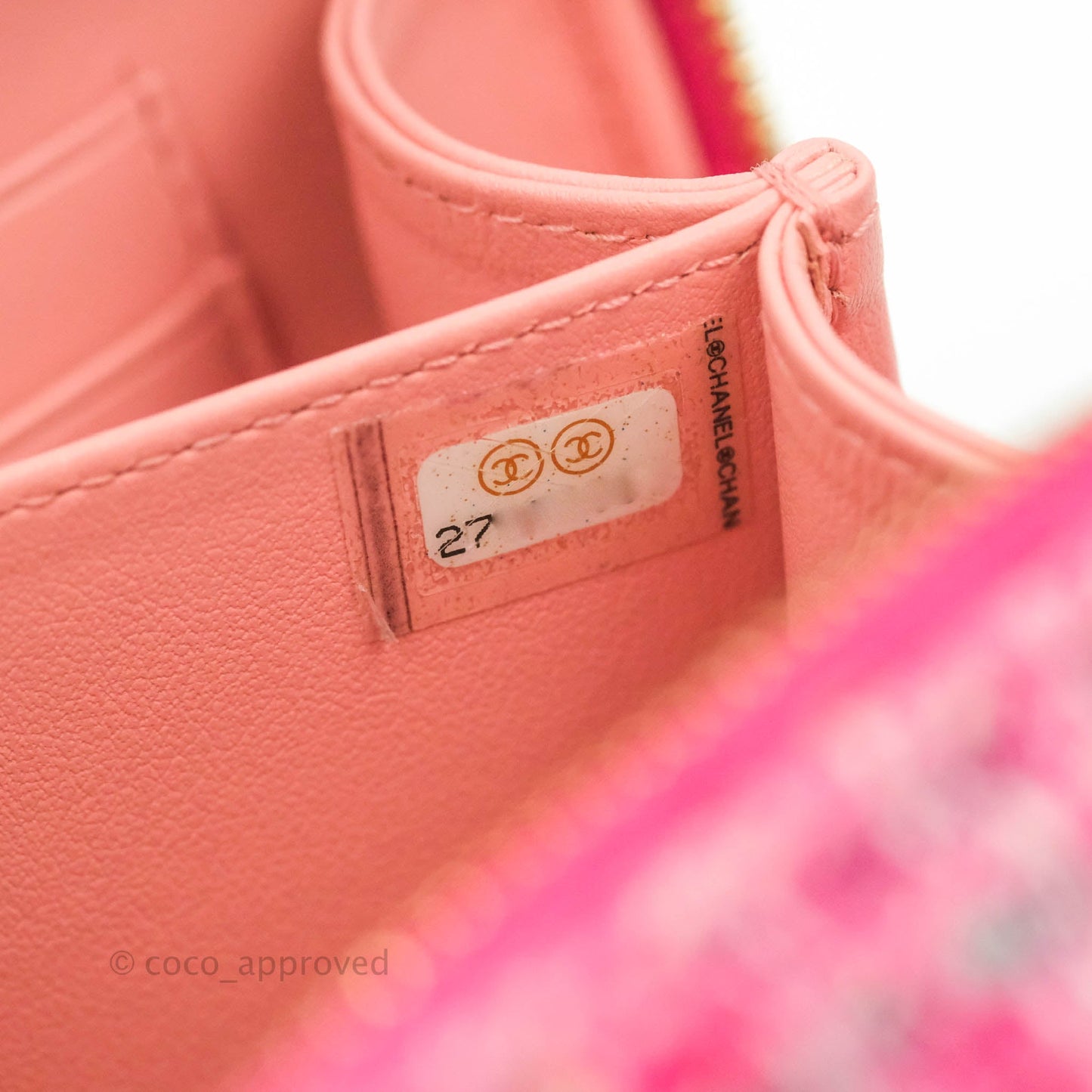 Chanel CC Filigree Vanity Clutch With Chain Pink Tweed