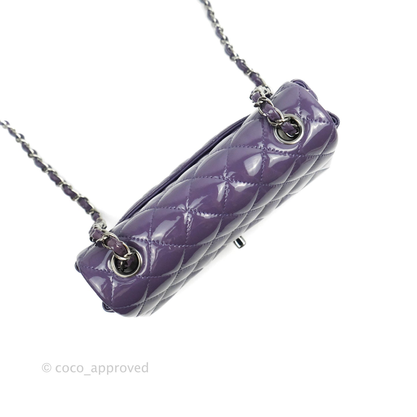 Chanel Quilted Mini Rectangular Flap Purple Patent Gun Metal