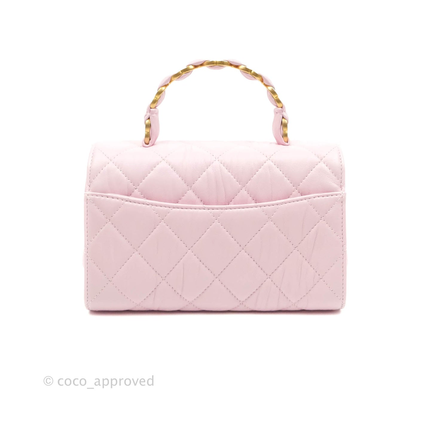 Chanel Mini Flap Bag with Top Handle Pink Crumpled Lambskin Aged Gold Hardware
