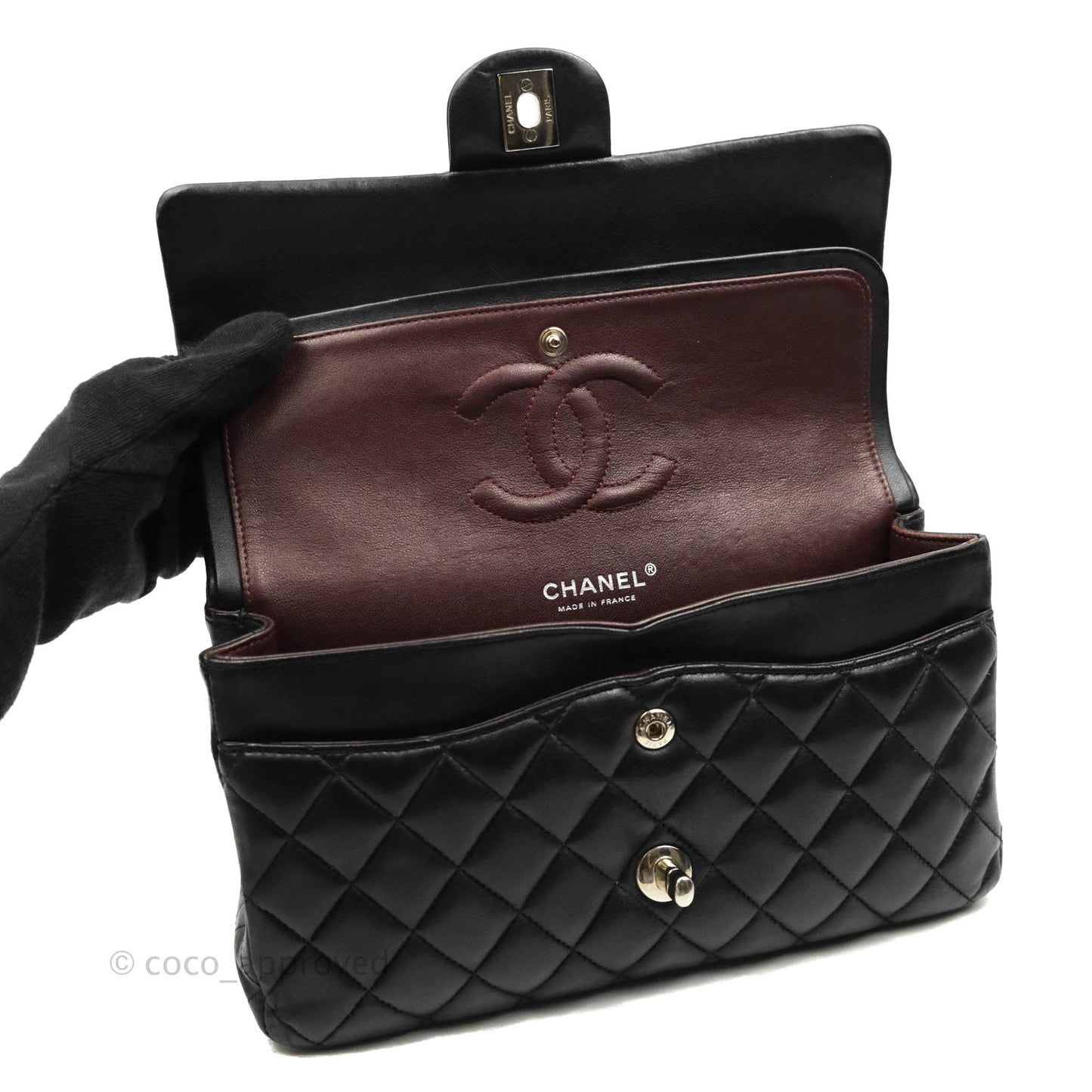 Chanel Classic M/L Medium Double Flap Black Lambskin Silver Hardware