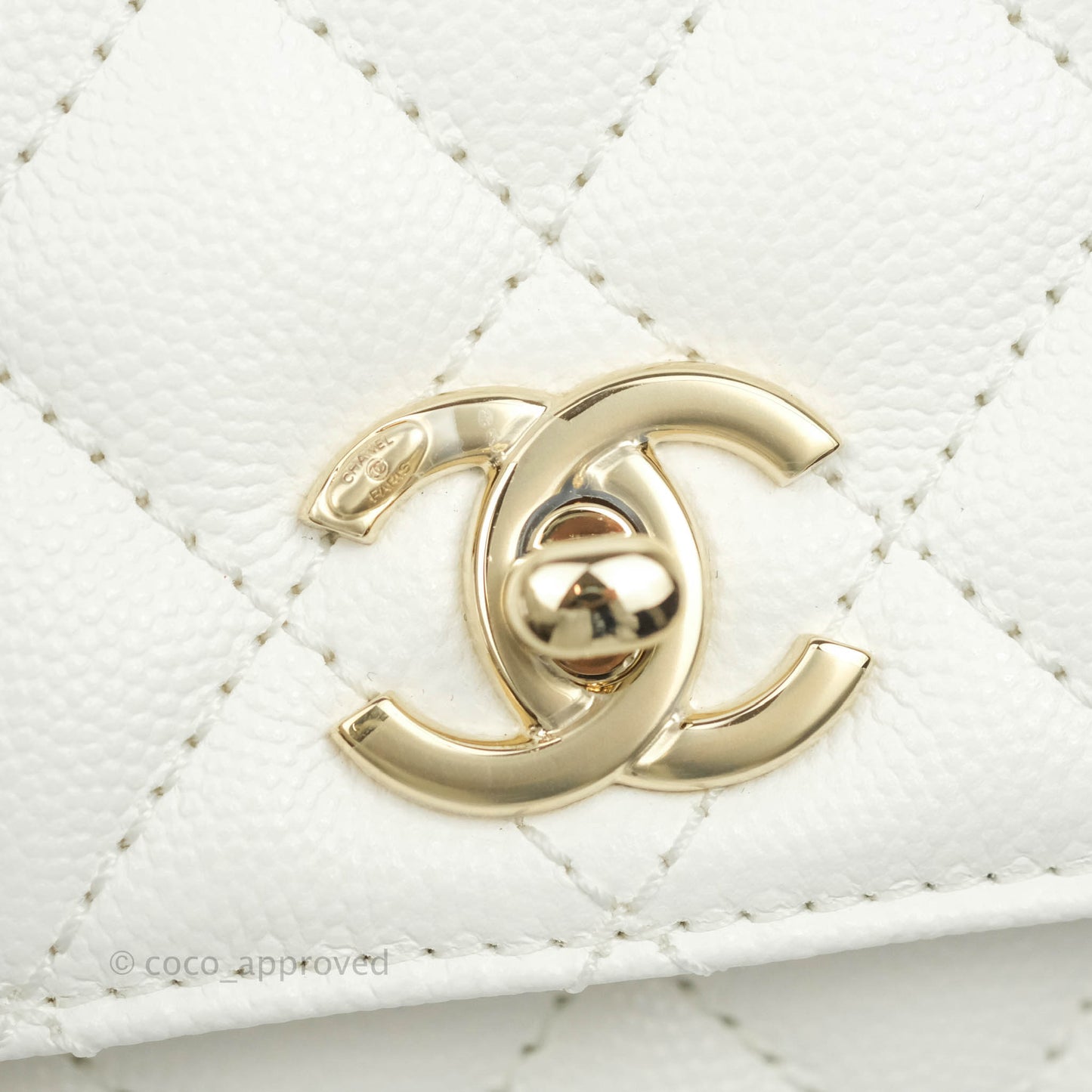Chanel Mini (Small) Coco Handle Quilted White Caviar Gold Hardware