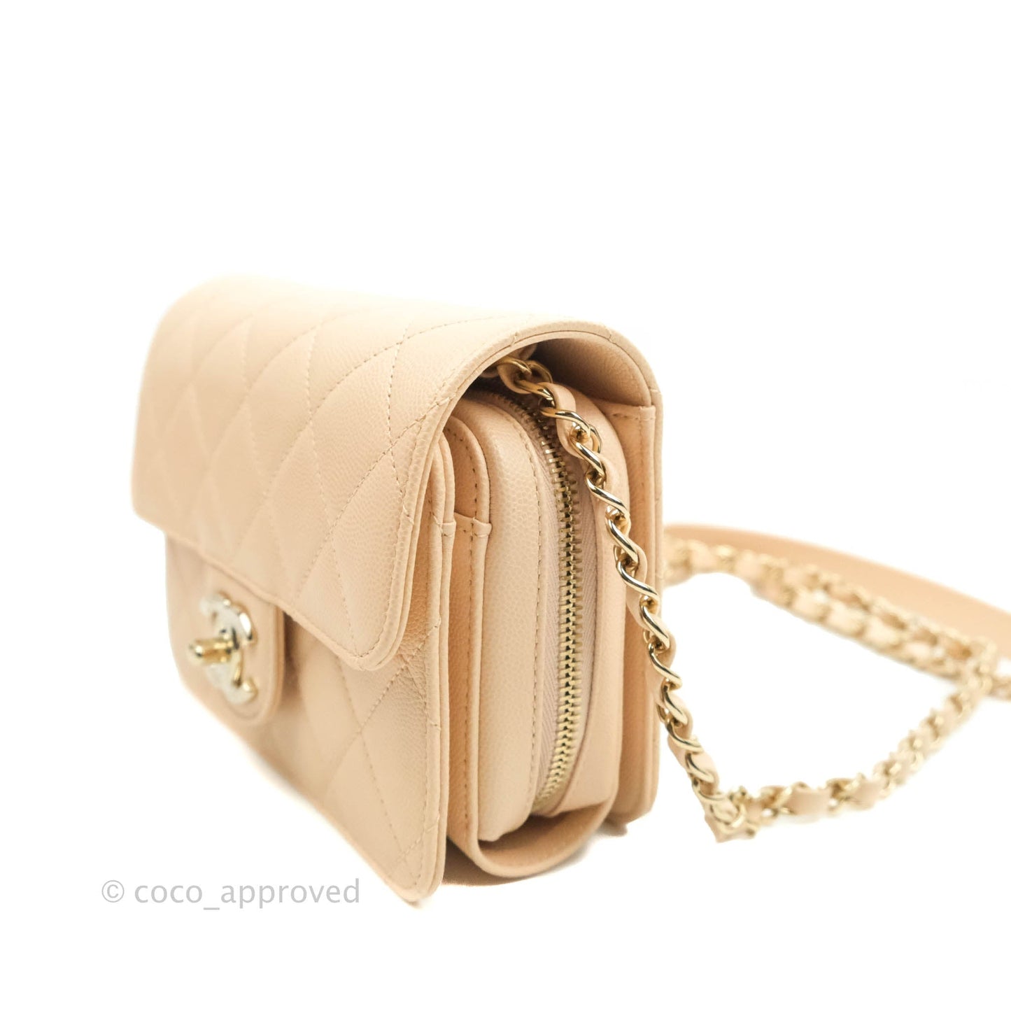 Chanel Quilted Small Like The Wallet Flap Light Beige Caviar Light Gold Hardware 22C