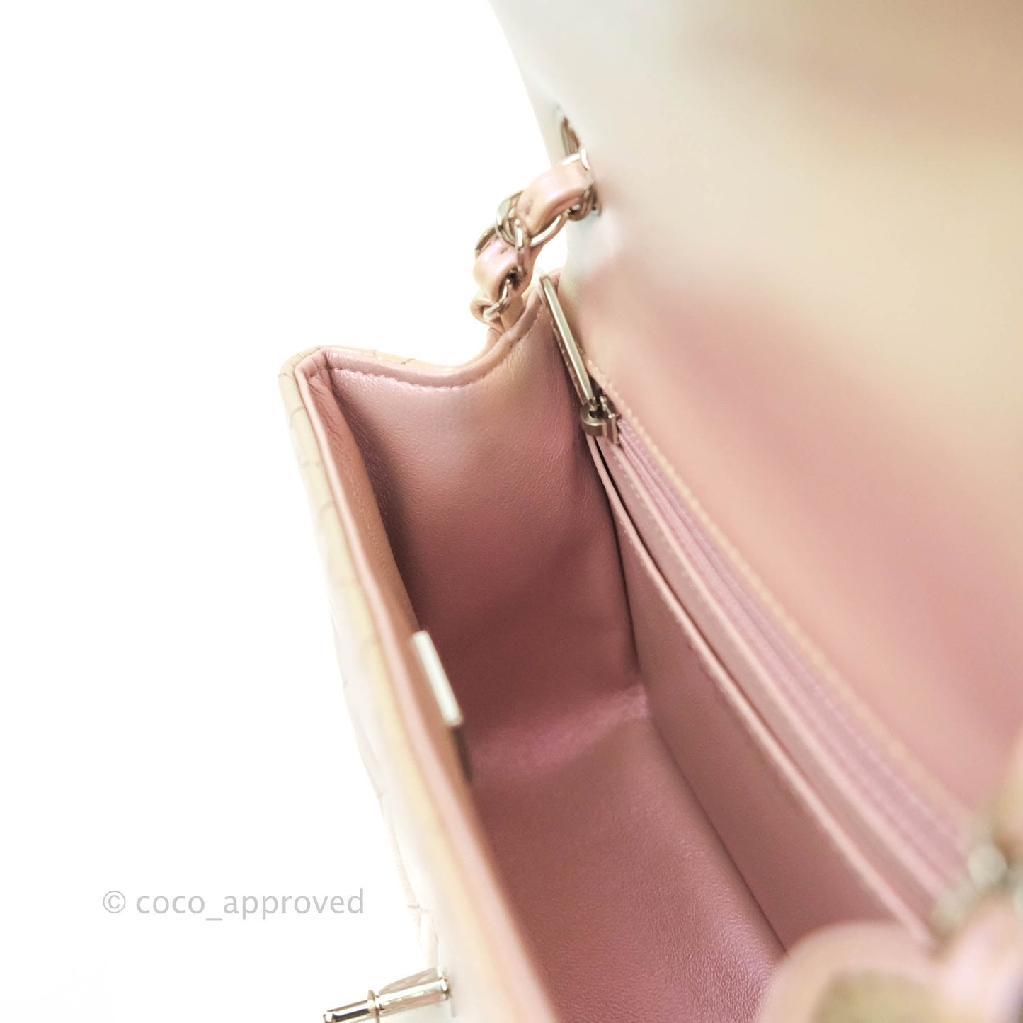 Chanel Mini Square Quilted Iridescent Pink Silver Hardware