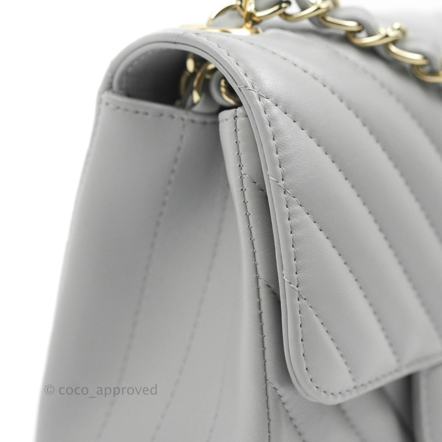 Chanel Mini Square Chevron Grey Lambskin Gold Hardware