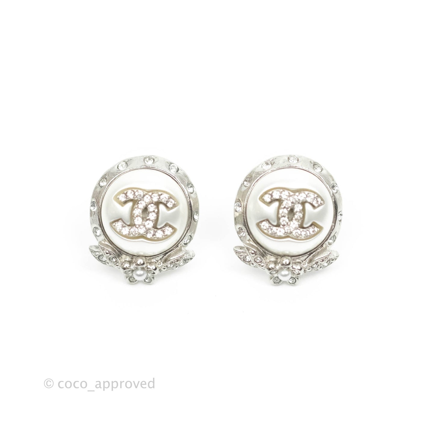 Chanel CC Crystal Earrings Silver Tone 21B