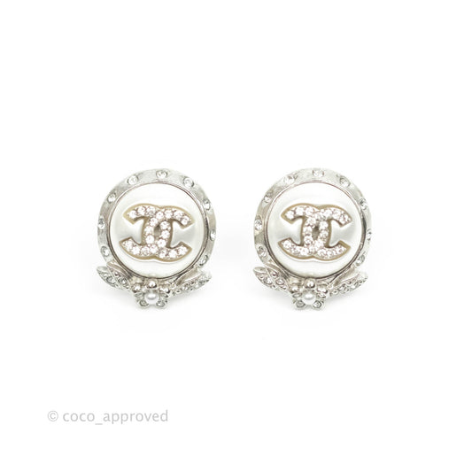 Chanel CC Crystal Earrings Silver Tone 21B