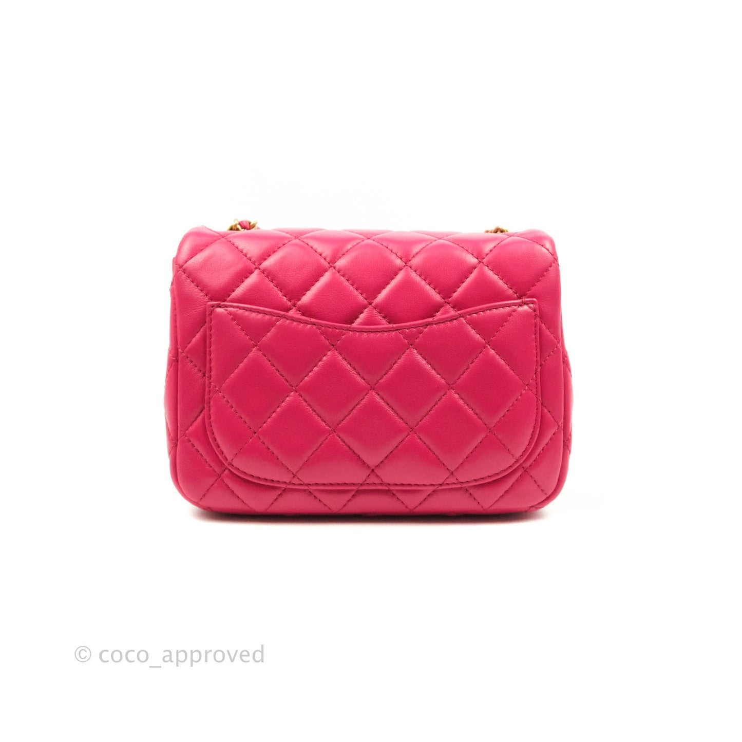 Chanel Pearl Crush Mini Square Quilted Pink Lambskin Aged Gold Hardware