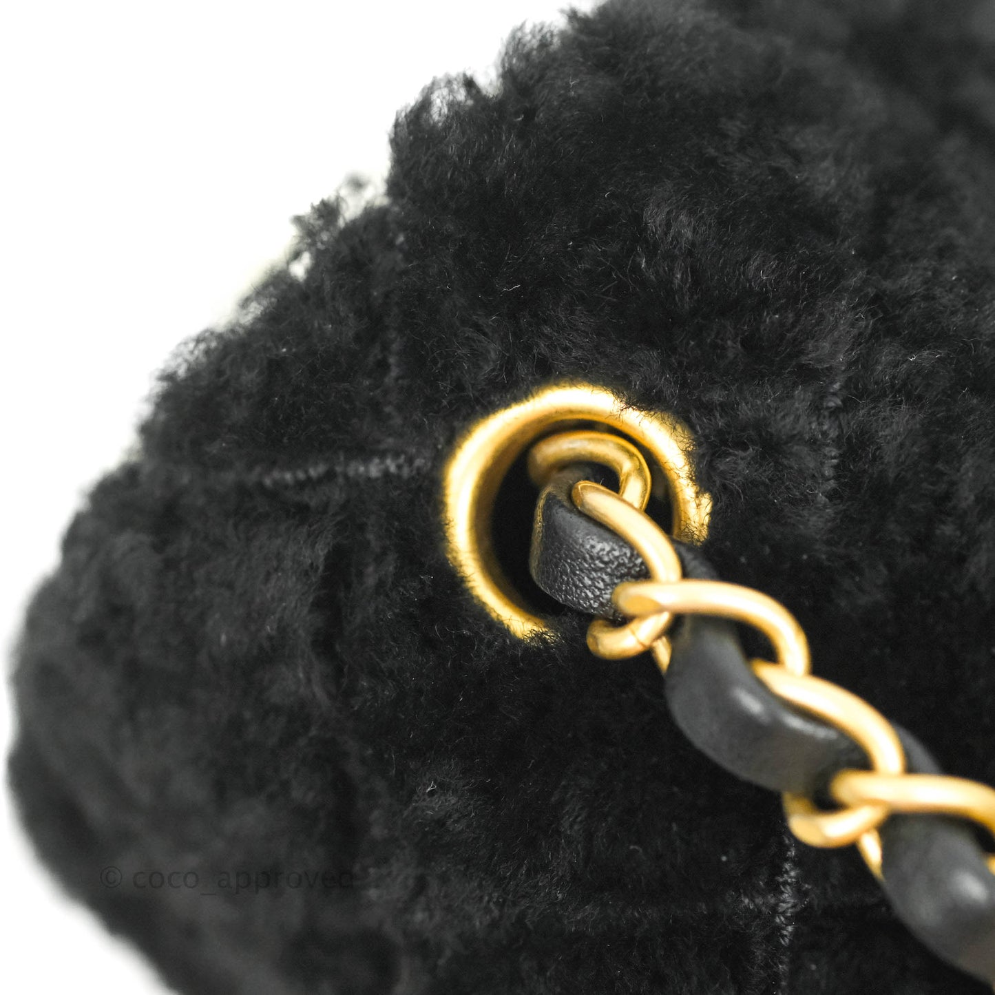 Chanel Mini Square Flap Shearling & Tweed Black & White Aged Gold Hardware 20A