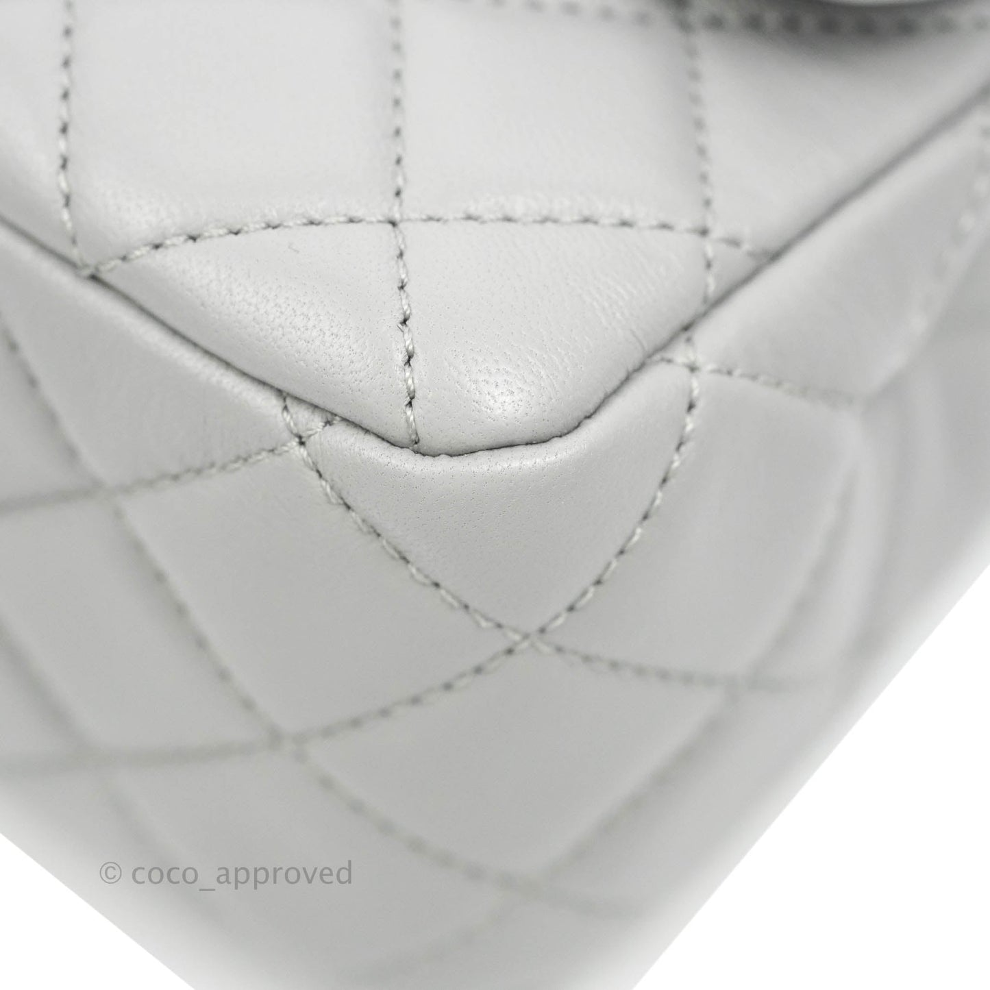 Chanel Pearl Crush Mini Square Quilted Grey Lambskin Aged Gold Hardware