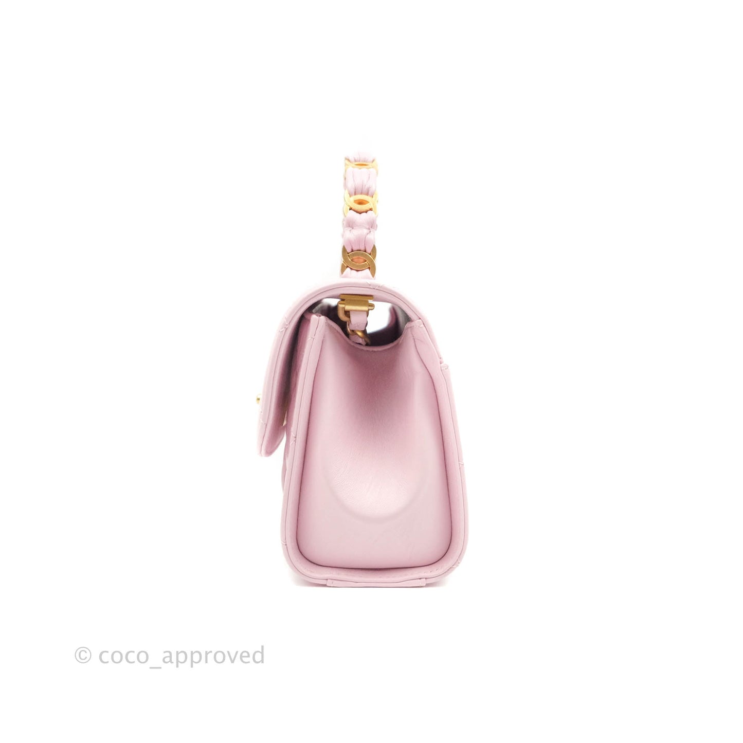 Chanel Mini Flap Bag with Top Handle Pink Crumpled Lambskin Aged Gold Hardware