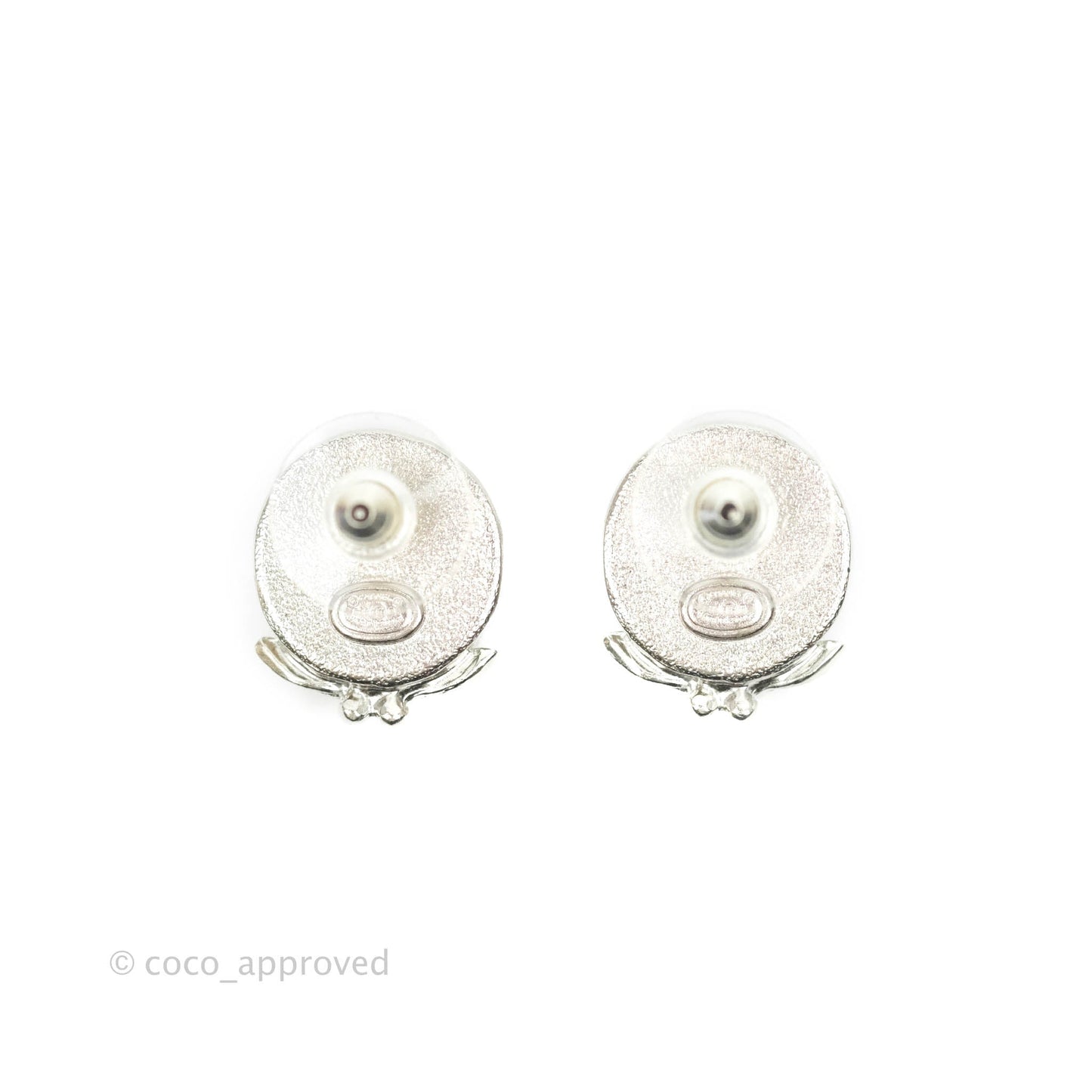 Chanel CC Crystal Earrings Silver Tone 21B