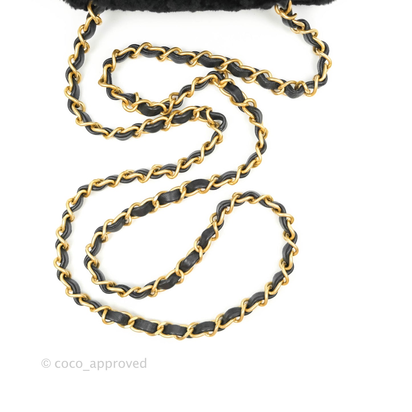 Chanel Mini Square Flap Shearling & Tweed Black & White Aged Gold Hardware 20A