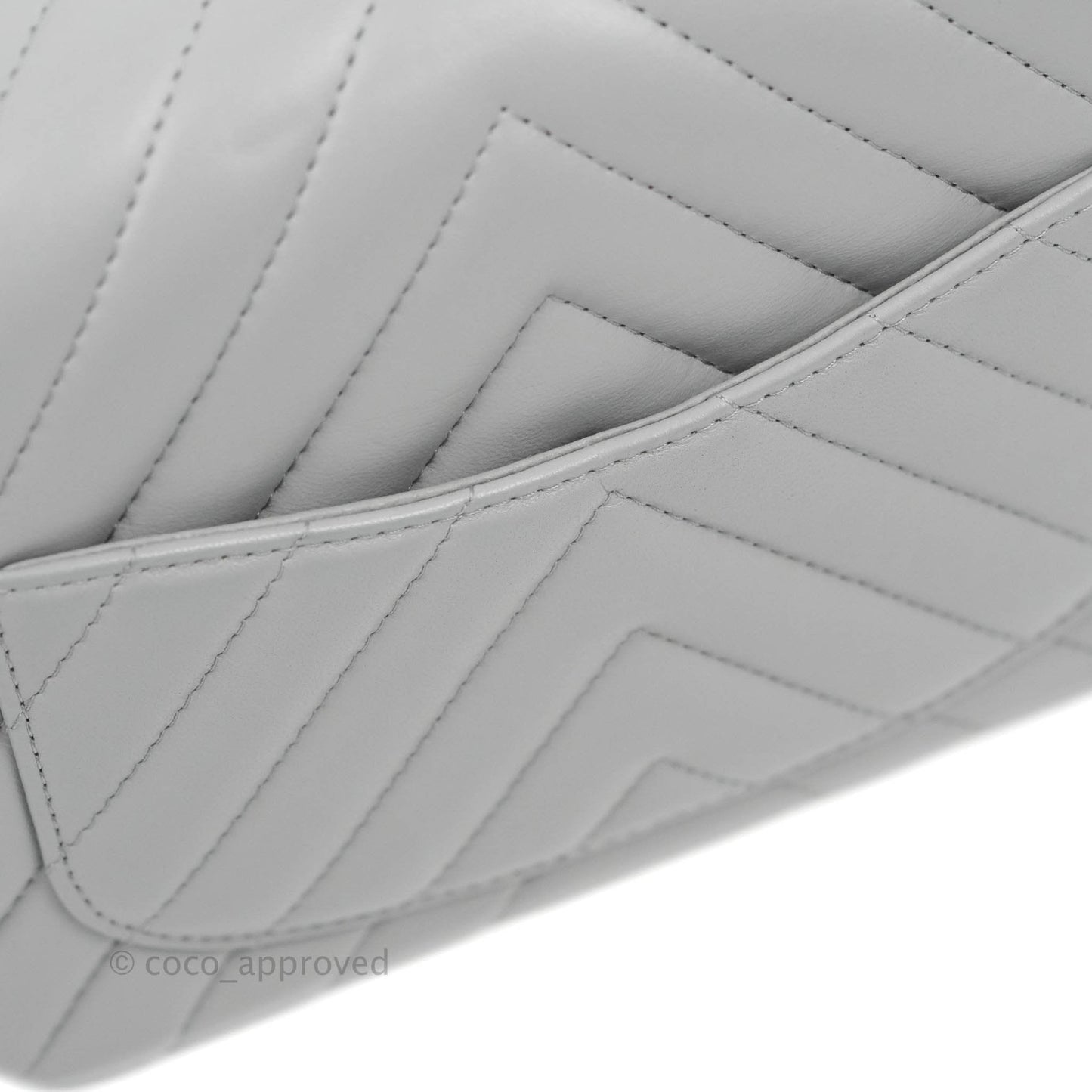 Chanel Mini Square Chevron Grey Lambskin Gold Hardware